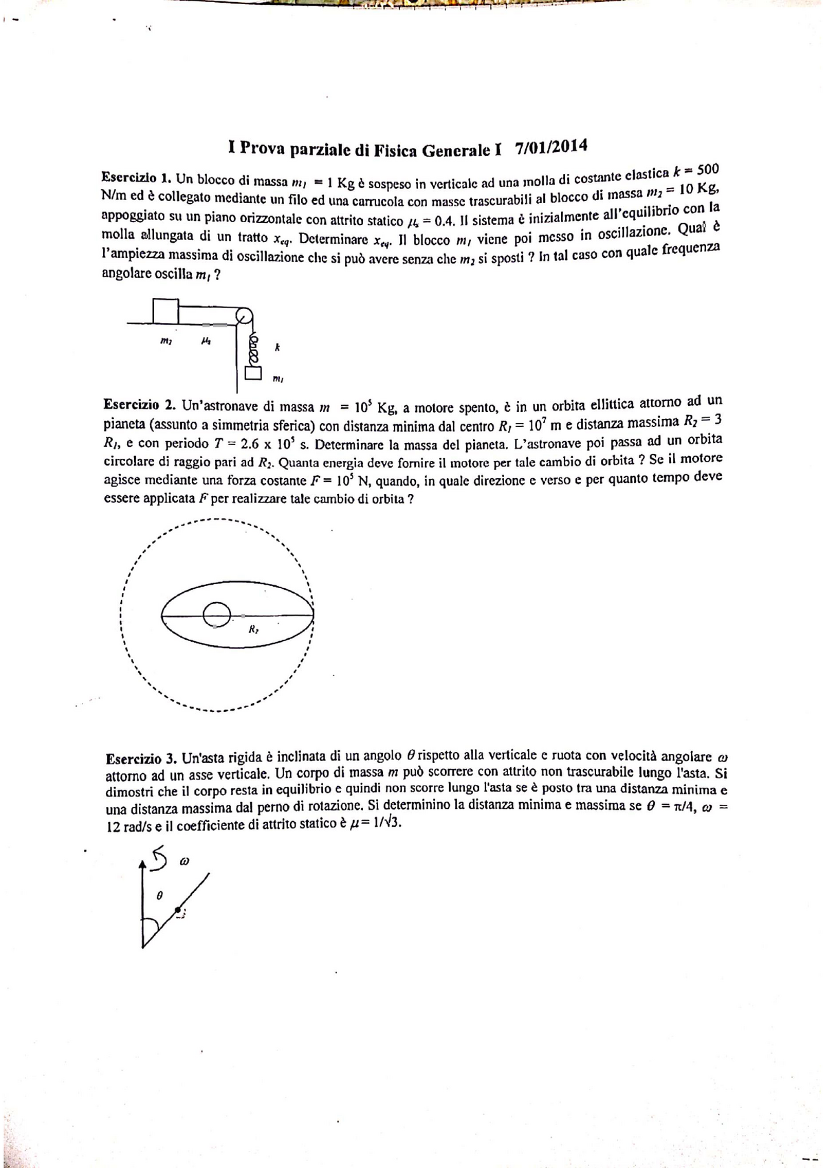 Esercizi Esame Fisica 1 07/01/2014 - Fisica 1 - Studocu