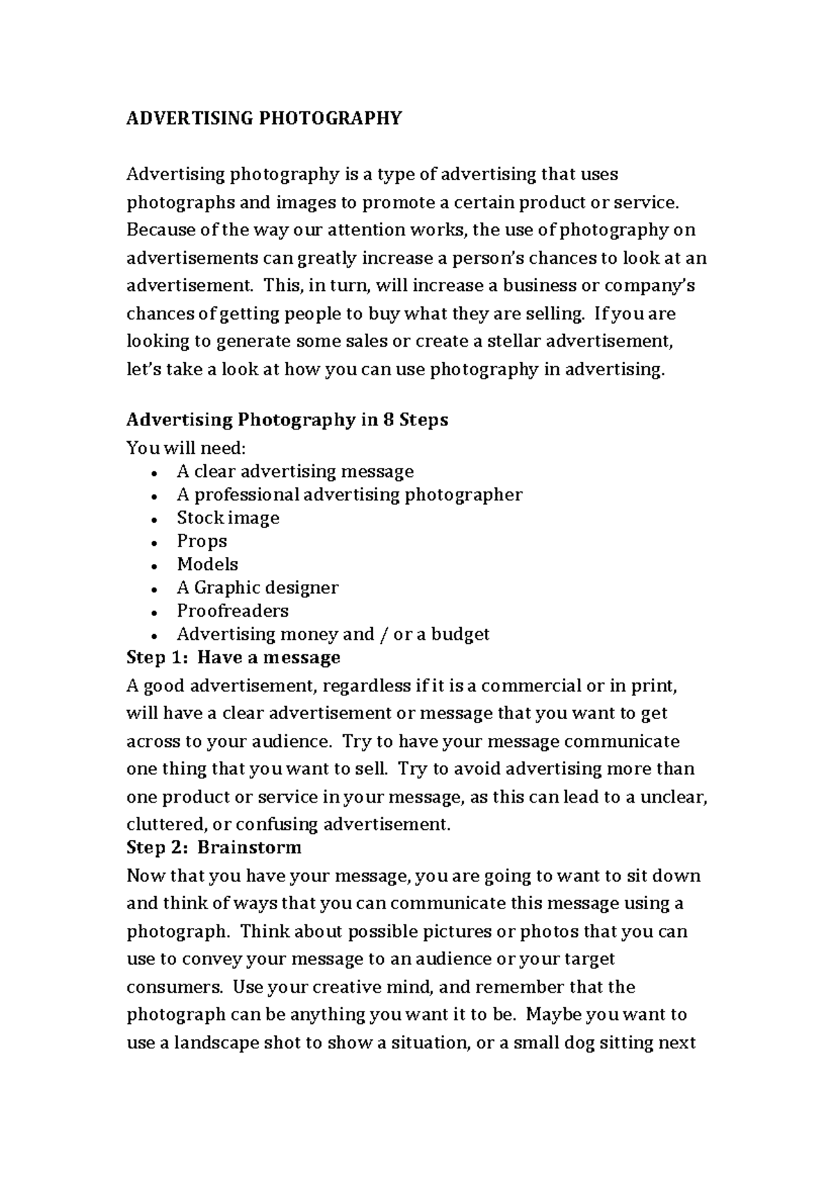 Advertisment photography - ADVERTISING PHOTOGRAPHY Advertising ...