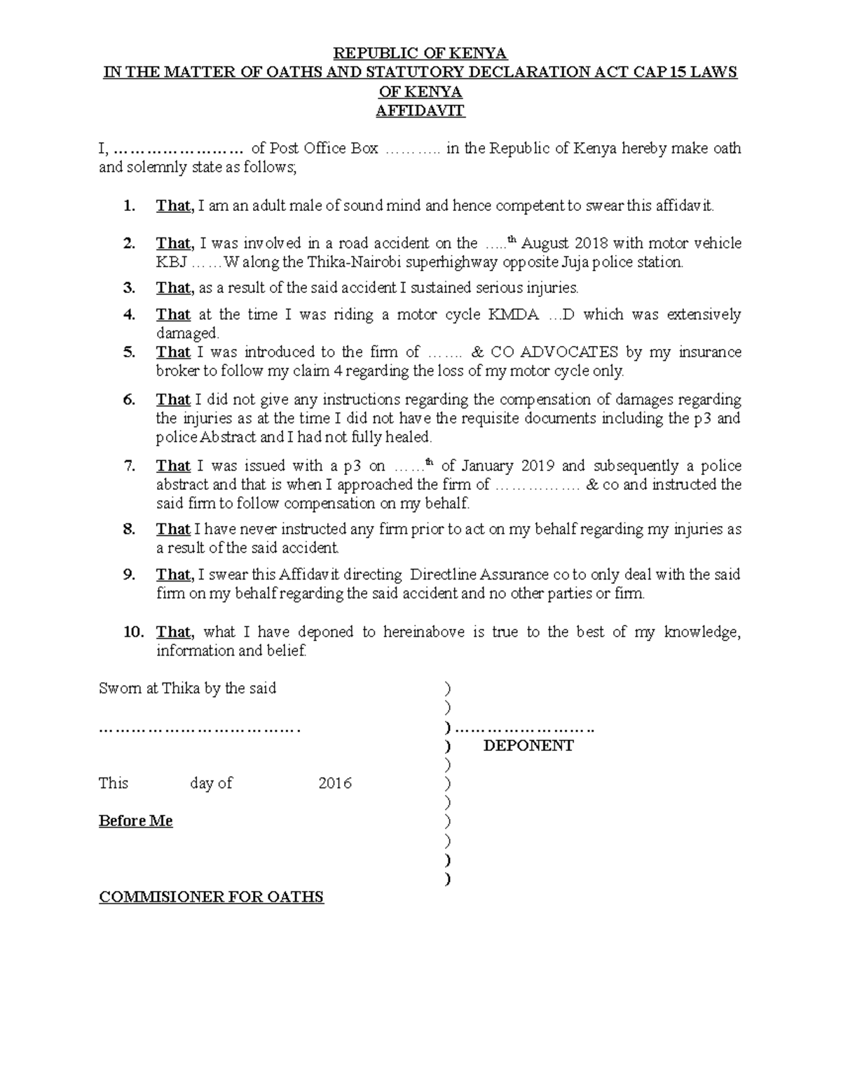 Affidavit FOR Apponting AN Advocate - Law - MKU - Studocu