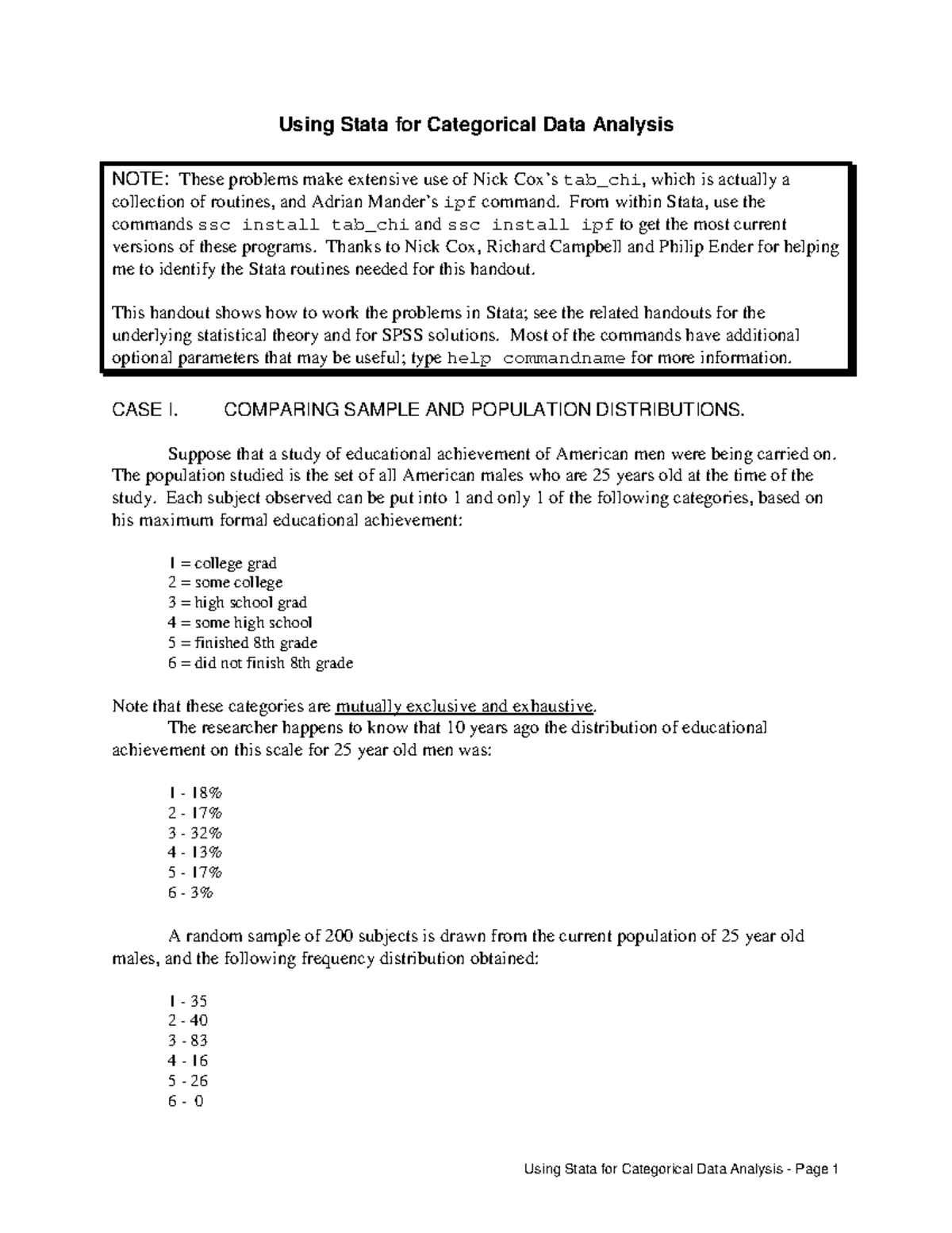 Using Stata For Categorical Data Analysis Studocu