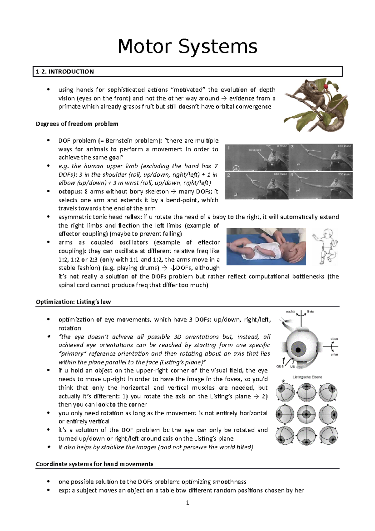 Motor Systems script 2019 - Motor Systems 1-2. INTRODUCTION using hands ...