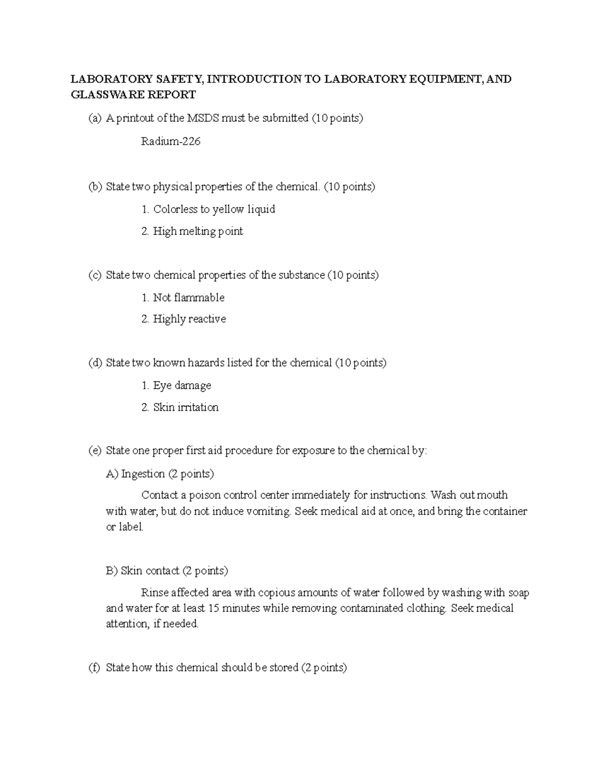 Laboratory Safety LAB Report LABORATORY SAFETY, INTRODUCTION TO