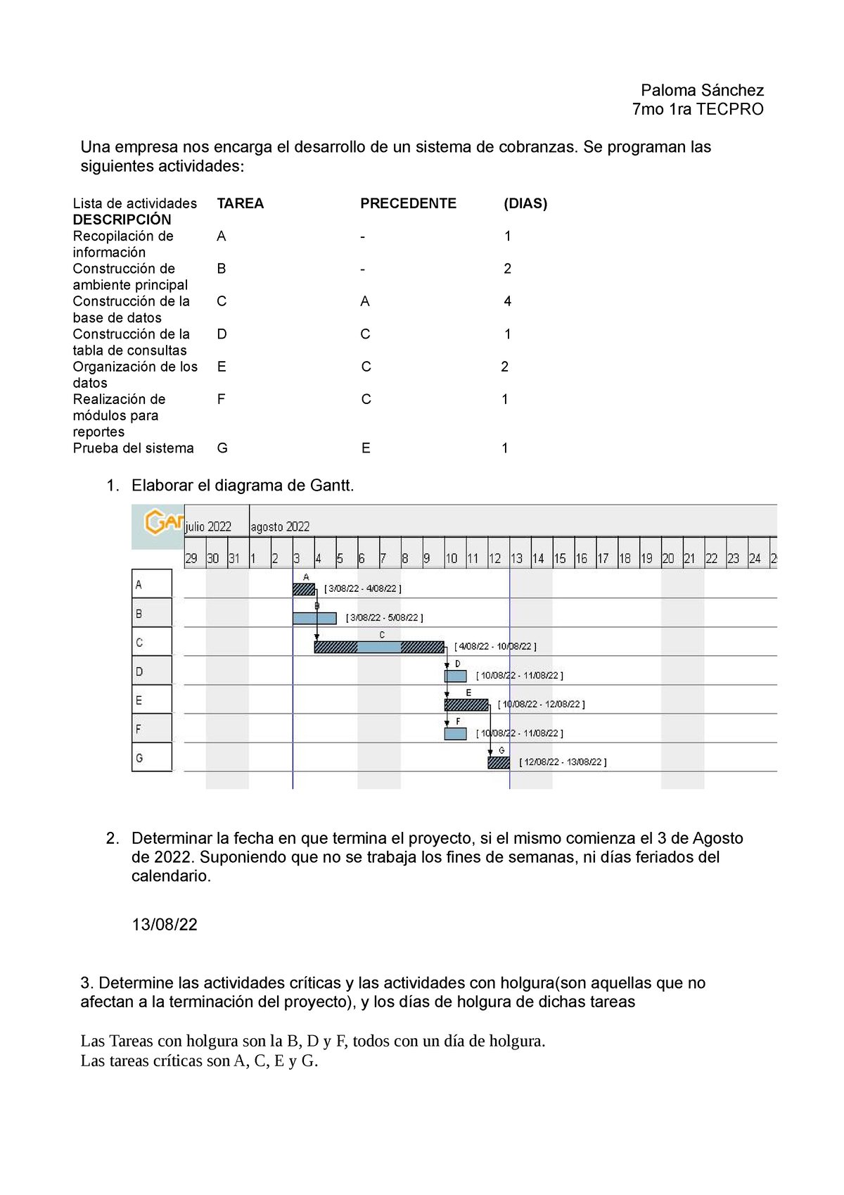 Gantt Examen Diagramas De Gant Con Ejemplos Concretos Paloma Sánchez 7mo 1ra Tecpro Una 6497