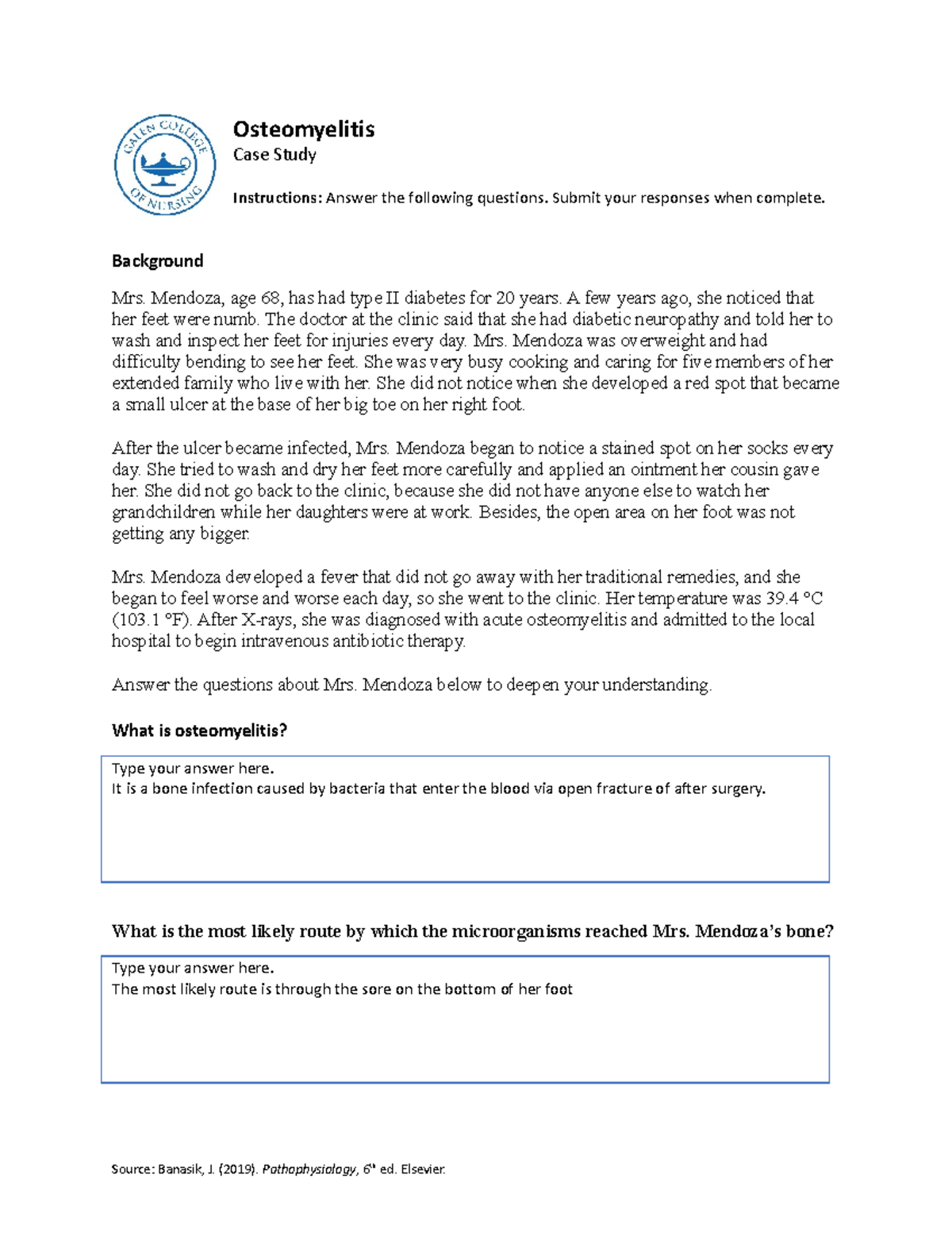 Osteomyelitis Case Study 7 Osteomyelitis Case Study Instructions