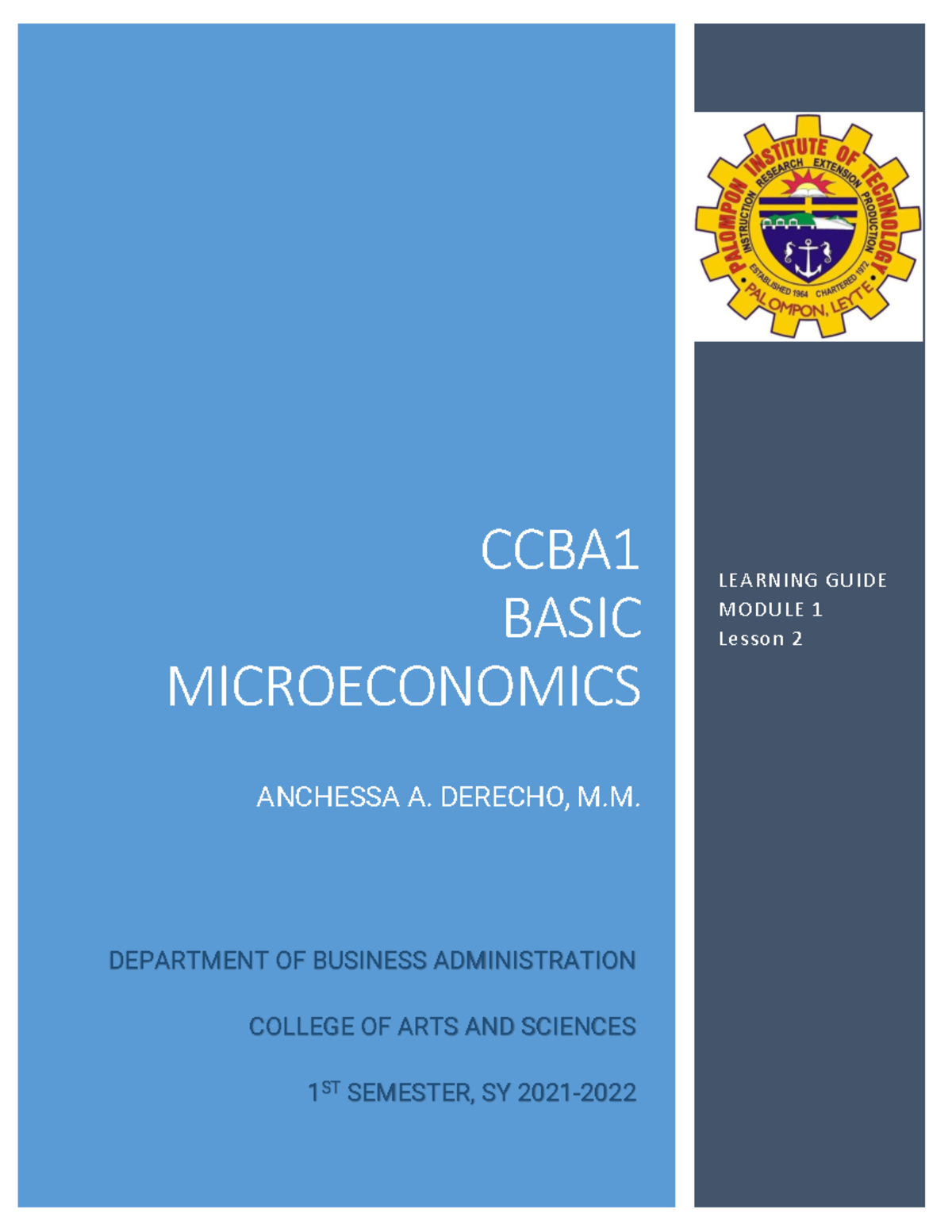 Module 1 Lesson 2-CCBA1 edited - CCBA BASIC MICROECONOMICS ANCHESSA A ...