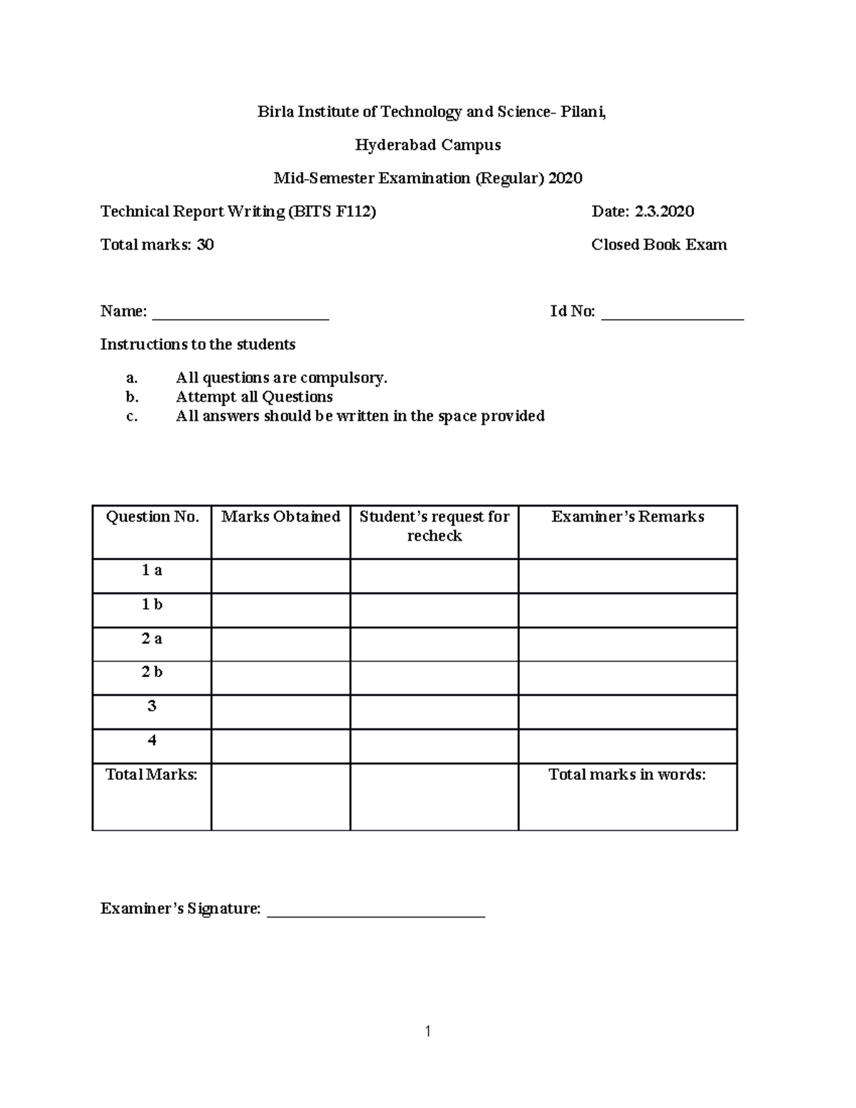 Mid-Sem - Mid-Sem - Technical Report Writing - BITS Pilani - Studocu