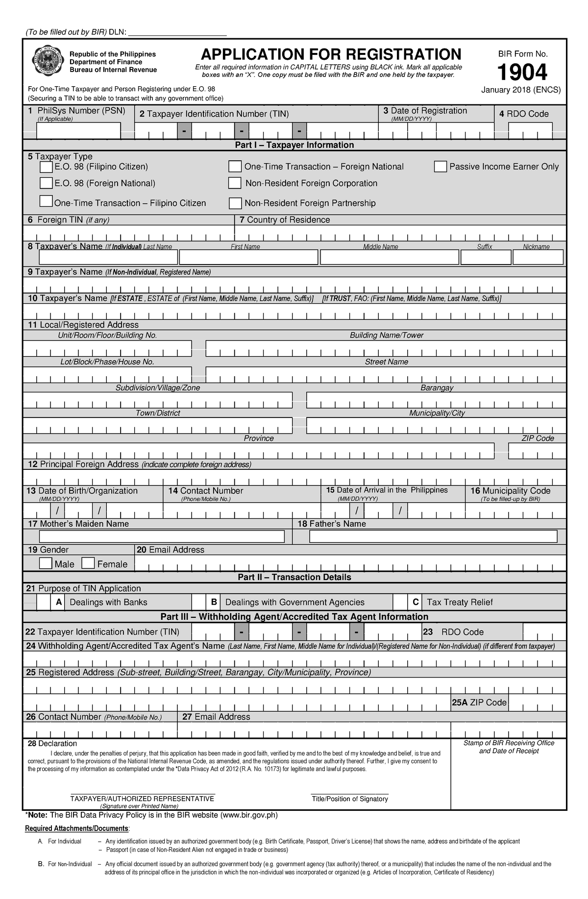 Bir Form 1904 Printable - Printable Forms Free Online