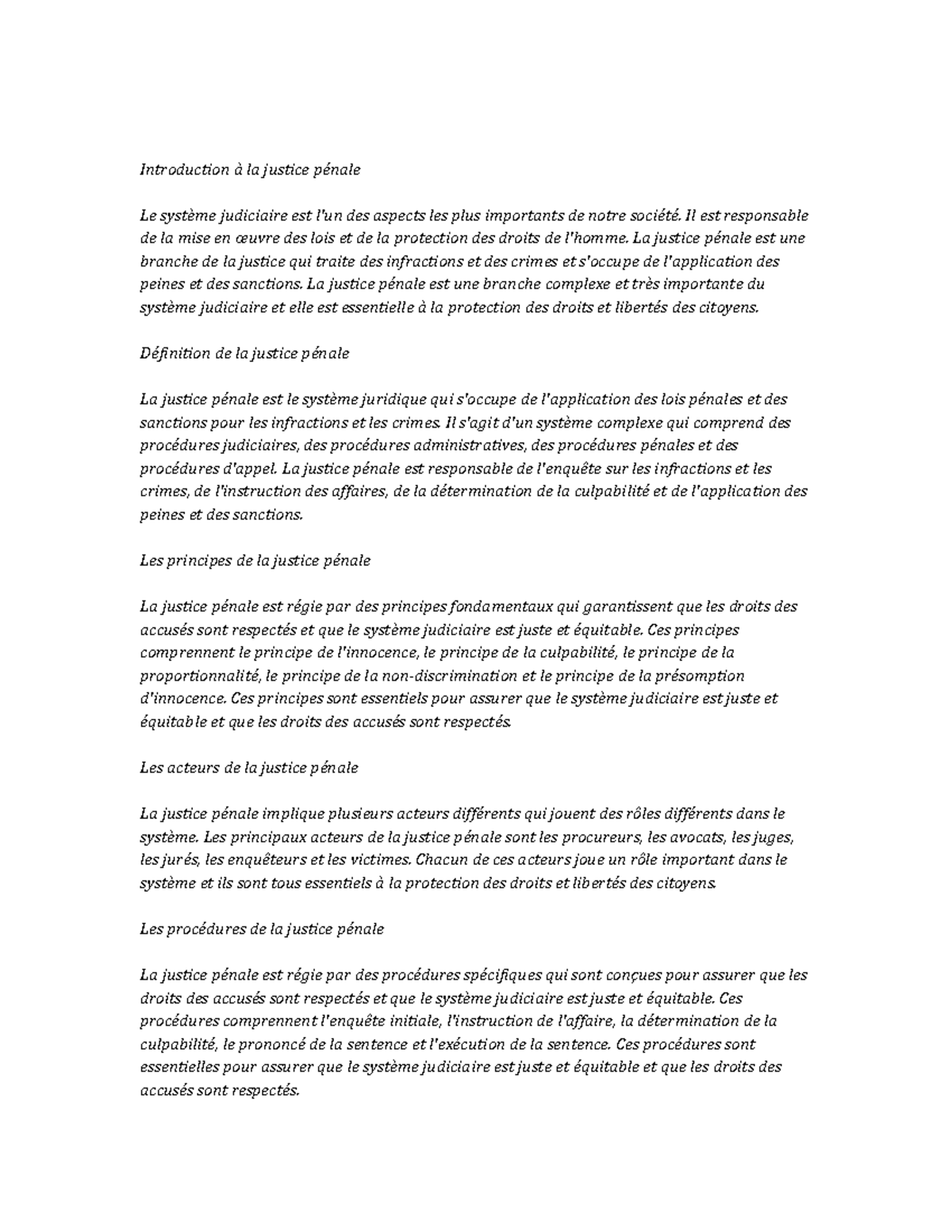 Criminal Justice Notes de cours - Introduction à la justice pénale Le ...