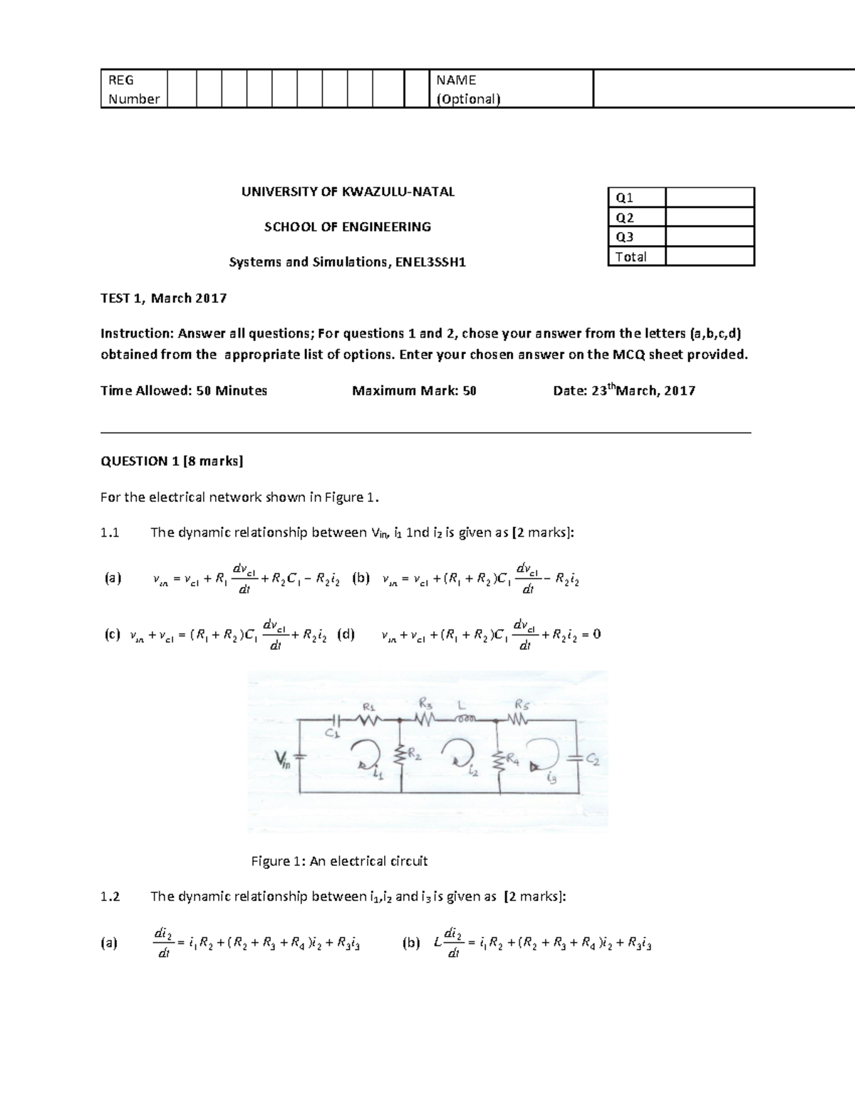Assignment 1 - memo - REG Number NAME (Optional) UNIVERSITY OF KWAZULU ...