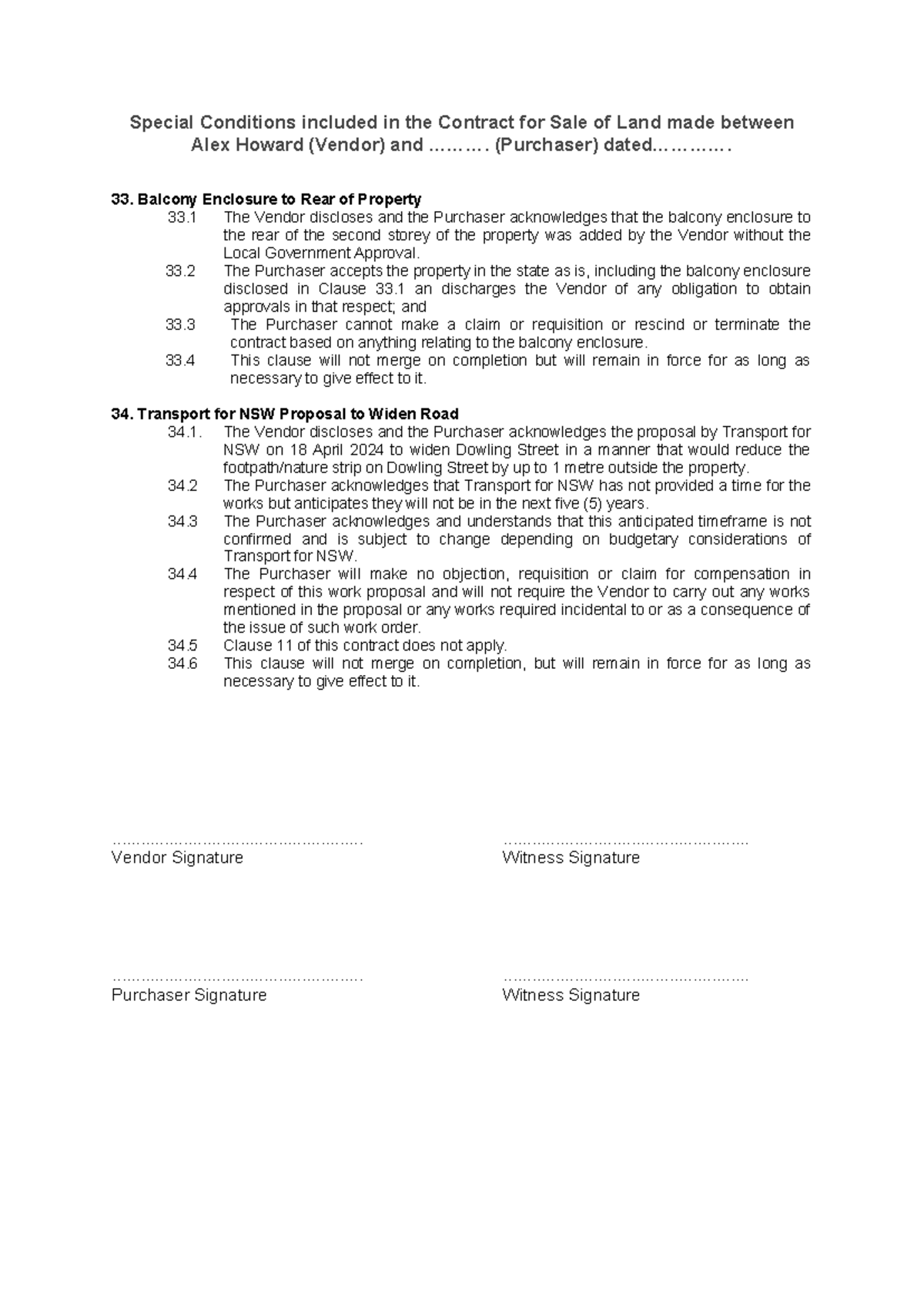 Task 1.1 Special Conditions - Special Conditions included in the ...