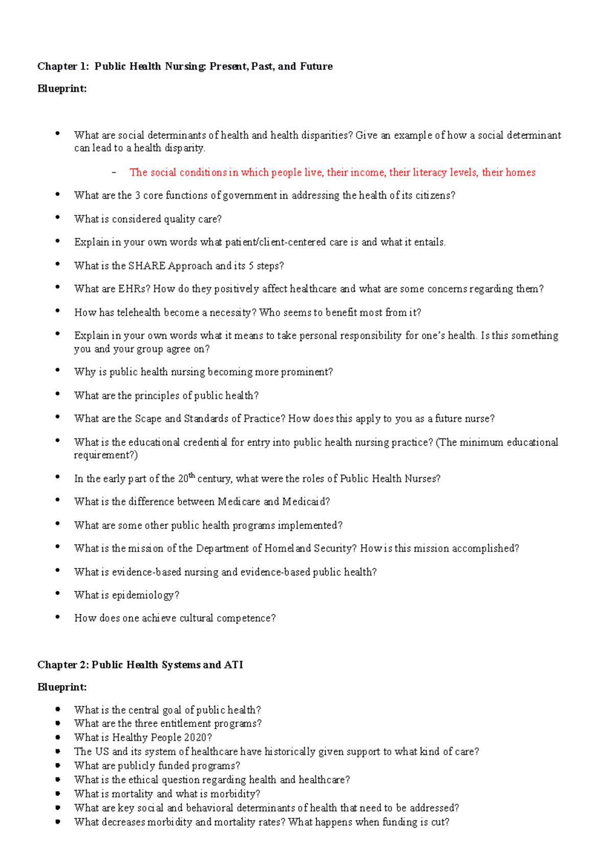 Week 1 Blueprints - Blue prints exam - Chapter 1: Public Health Nursing ...
