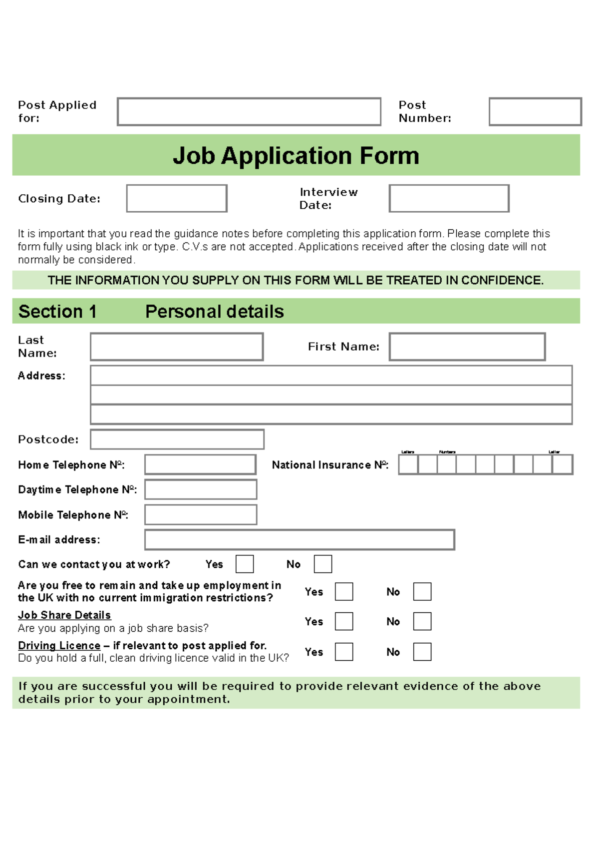 job-application-form-template-word-post-applied-for-post-number-job