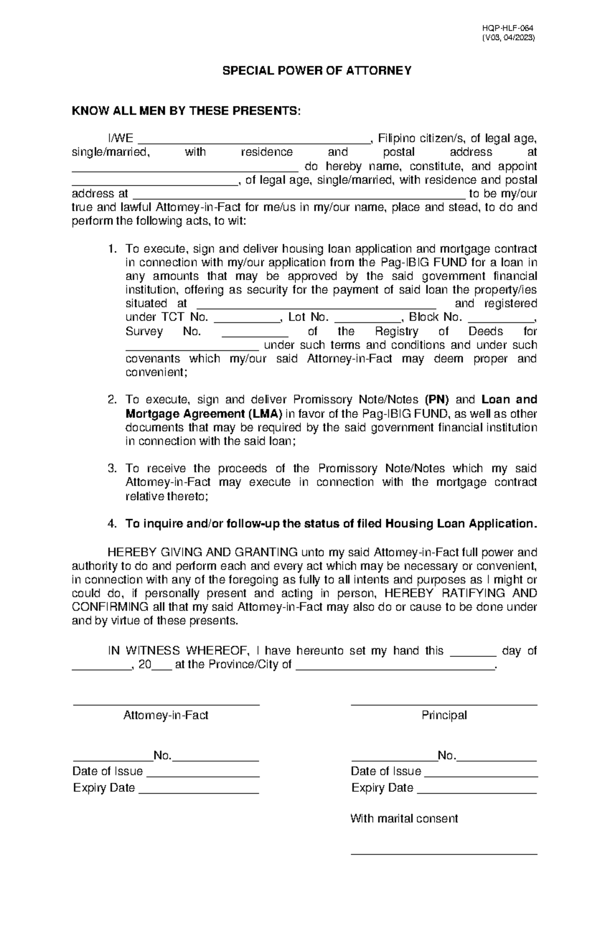 HLF064 Special Power Attorney V03 - HQP-HLF- 064 (V03, 04 /2023 ...