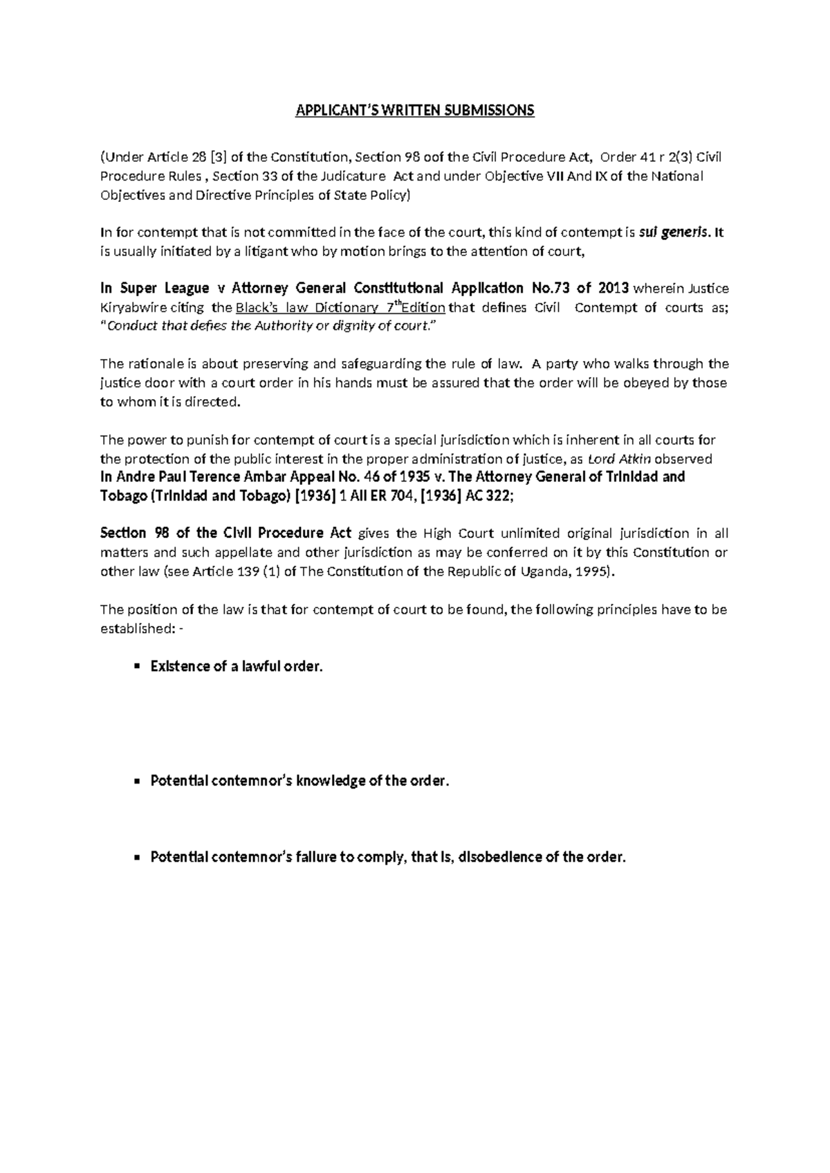 Document Submissions Structured Applicant S Written Submissions