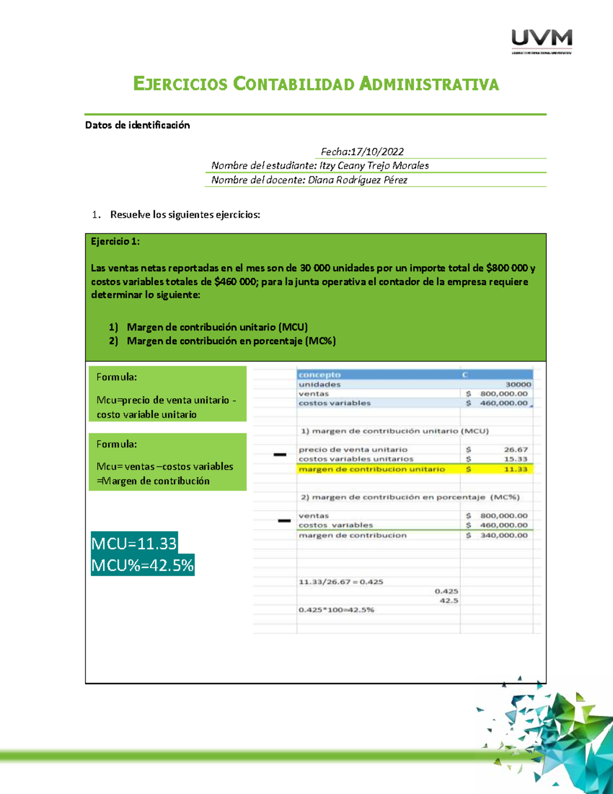 U2 Ejercicios A5 Ejercicio Ejercicios Contabilidad Administrativa