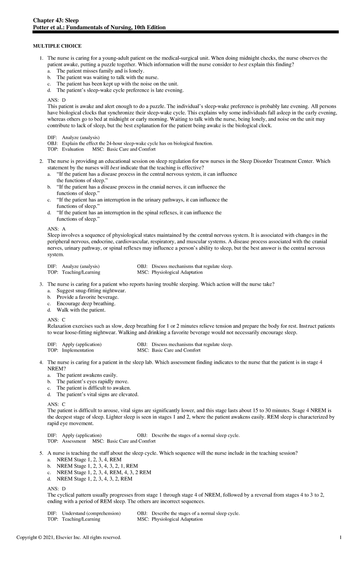 Exam View - Chapter 43 for fundamentals of nursing 10th edition ...