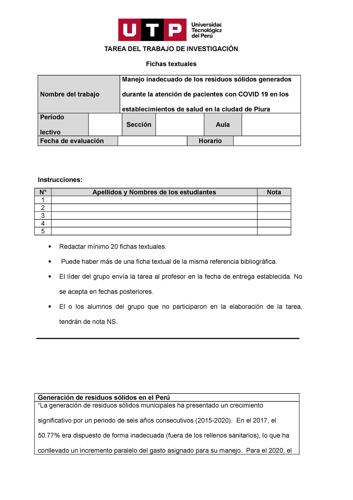 Formato De Entrega De Tarea De Fichas Textuales Tarea Del Trabajo De InvestigaciÓn Fichas 9055