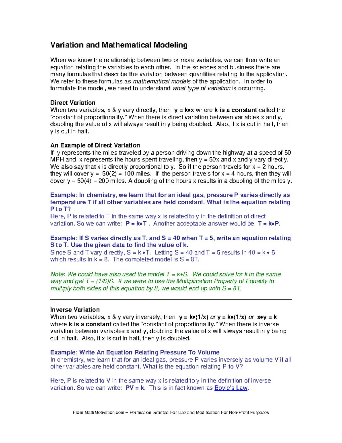 Variation - Lecture notes 7 - From MathMotivation – Permission Granted ...