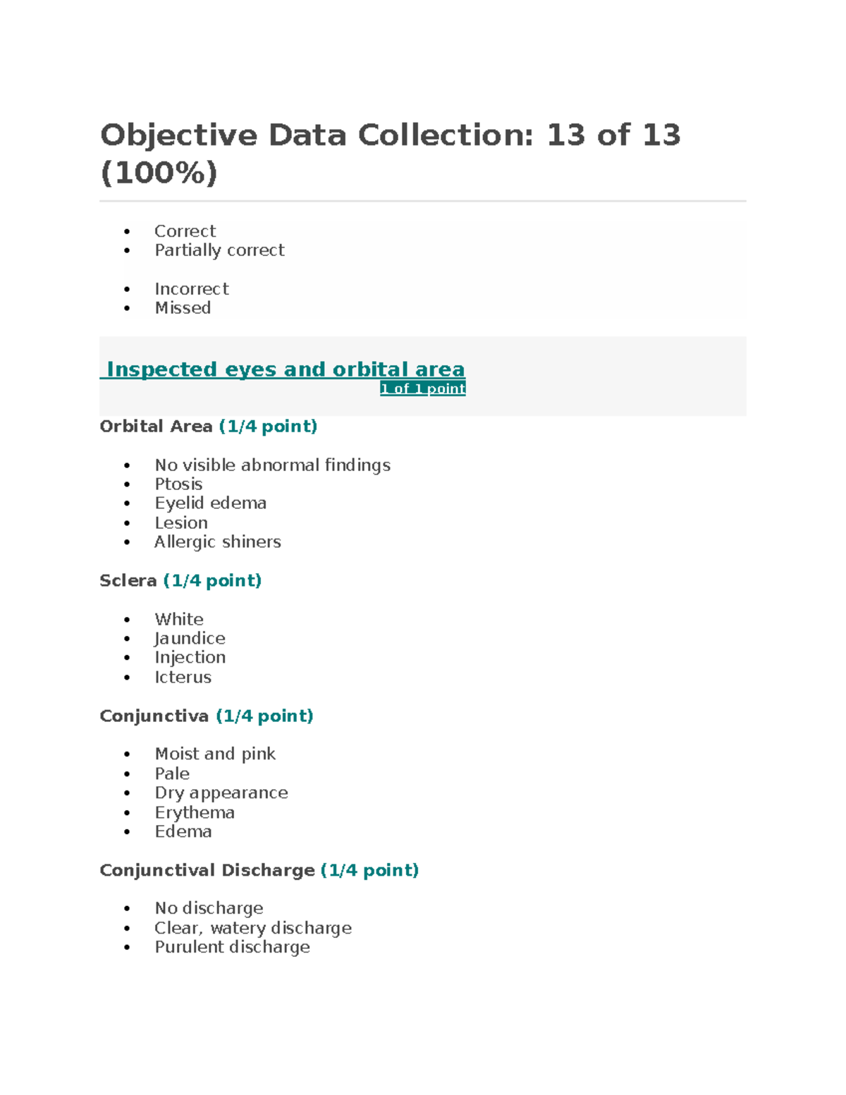 Wk 5 Objective Data Collection - Objective Data Collection: 13 of 13 ...