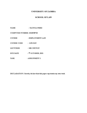 Employment Law Notes - EMPLOYMENT LAW NOTES BRIEF HISTORY OF EMPLOYMENT