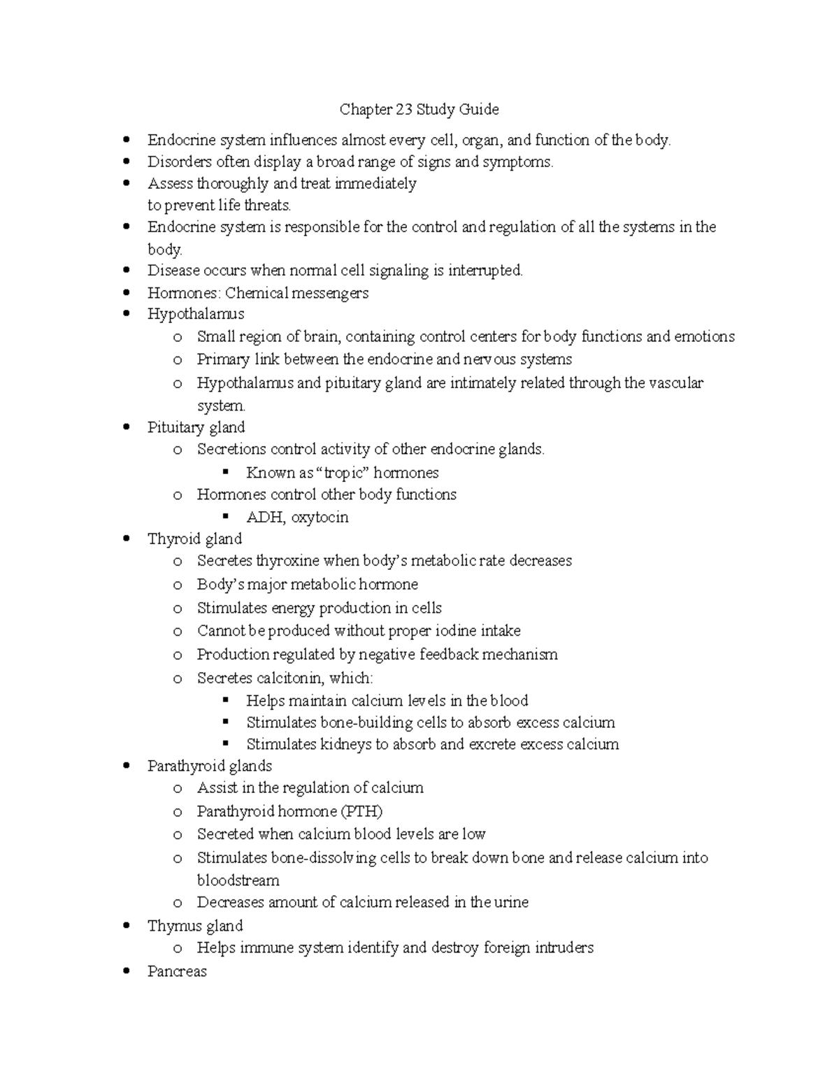 Chapter 23 Study Guide - Chapter 23 Study Guide Endocrine system ...