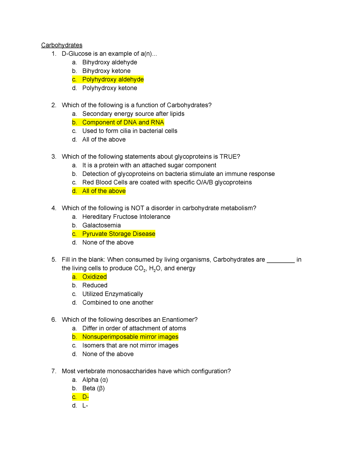 biochemistry essay questions and answers on carbohydrates pdf