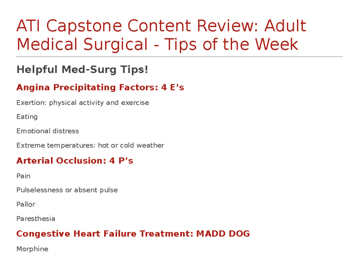 ati capstone medical surgical pre assignment quiz