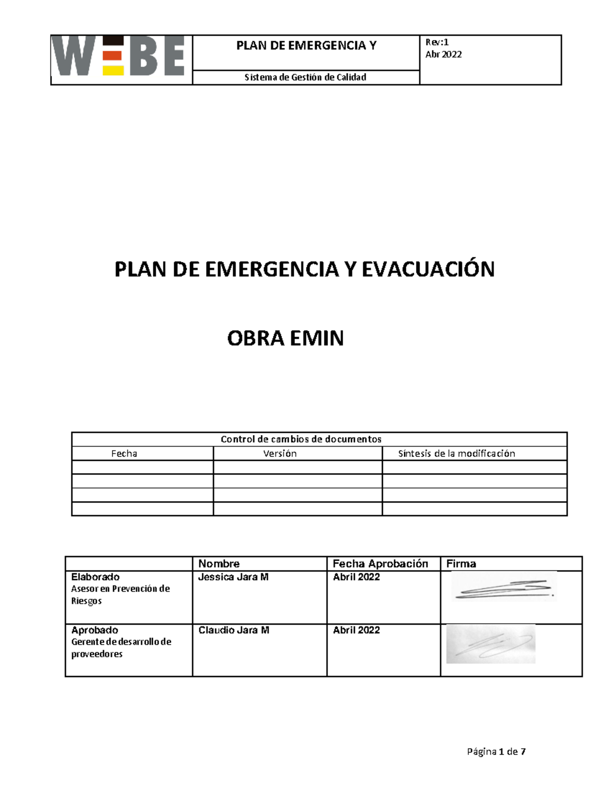 PLAN DE Emergencias EMIN - Abr 2022 Sistema De GestiÛn De Calidad PLAN ...