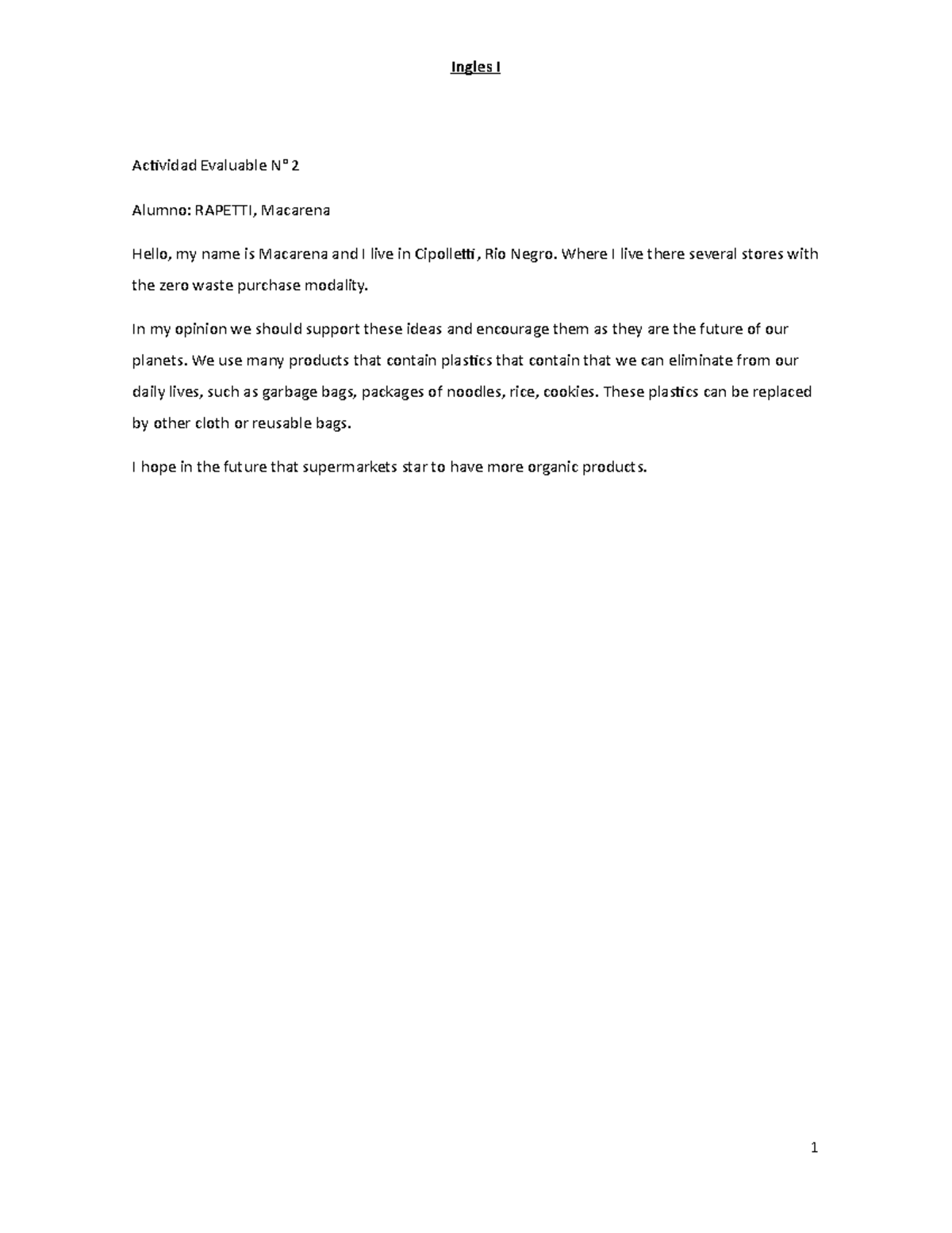 Actividad Evaluable N 2 - Ingles I Actividad Evaluable N° 2 Alumno ...