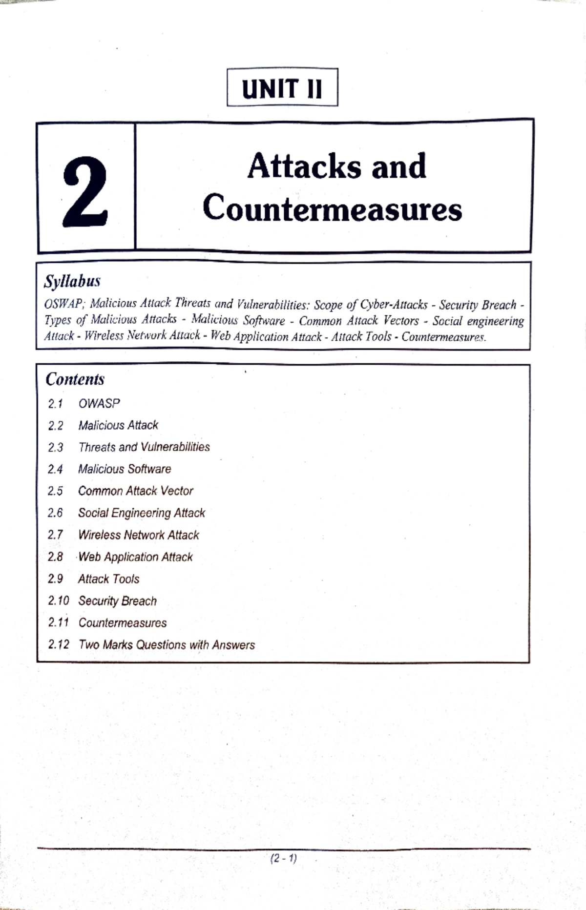 UNIT 2 Cyper Security - UNIT II 2 Attacks and Countermeasures Syllabus ...