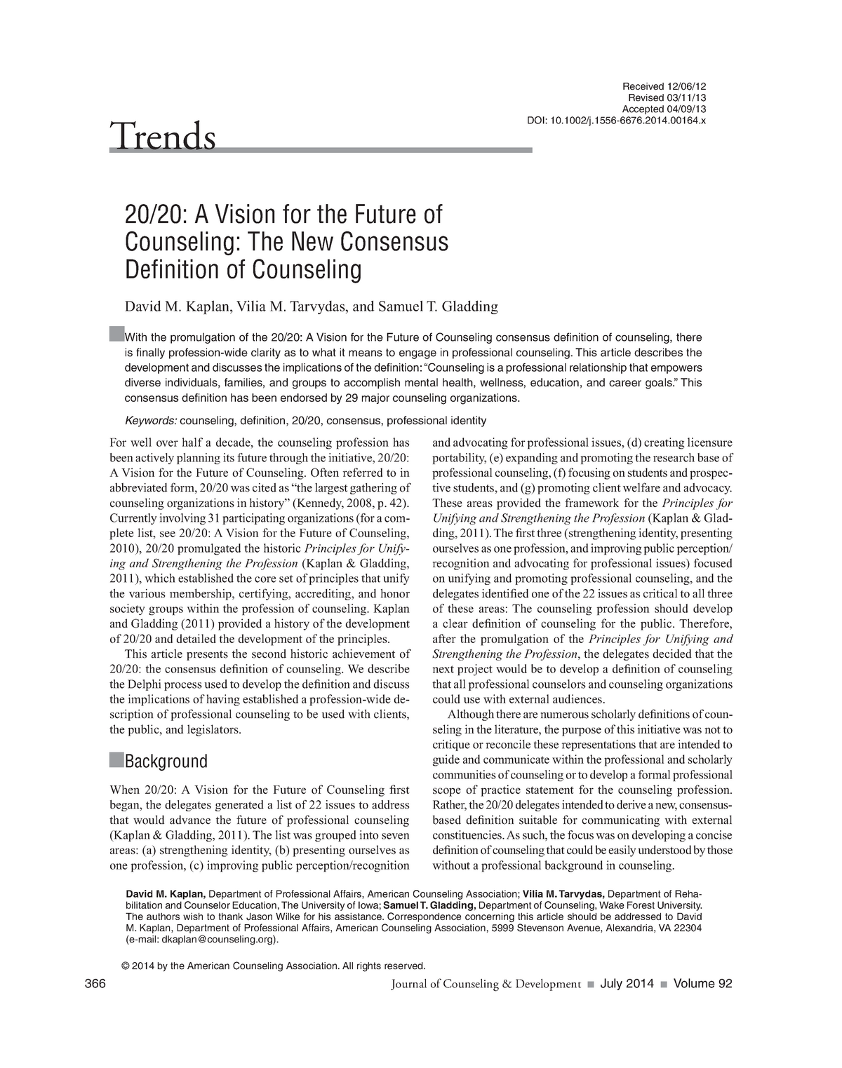 Article-A New Definition Of Counseling - Received 12/06/12 Revised 03/11/13  Accepted 04/09/13 Doi: - Studocu