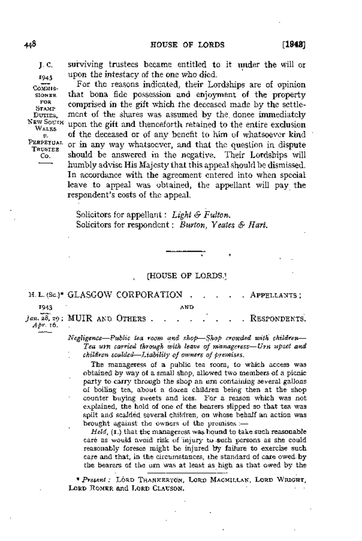 Typical case-Glasgow v Muir - 44* HOUSE OF LORDS [1948] J. c. surviving ...