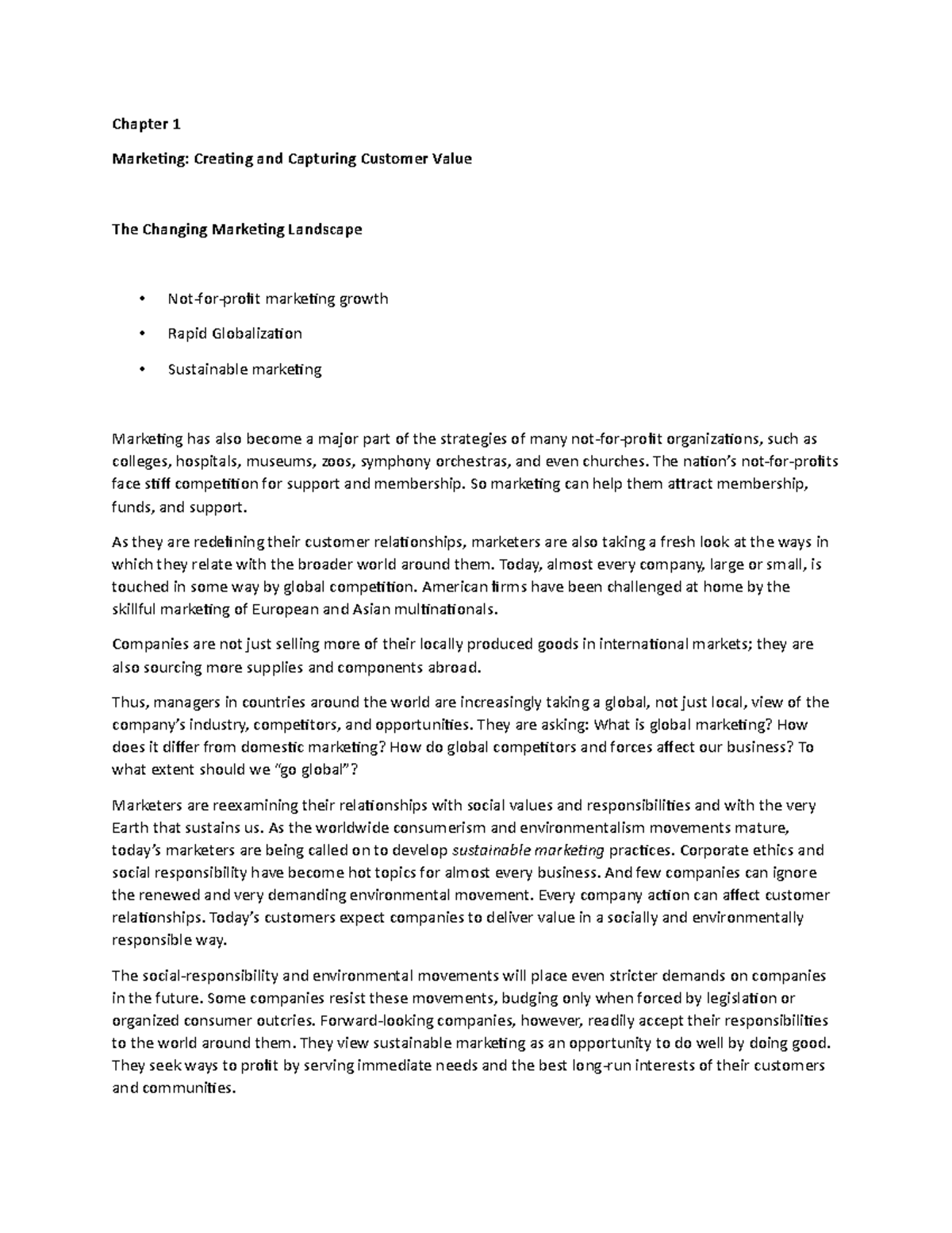 Chapter 1l - Lecture notes 1 - Chapter 1 Marketing: Creating and ...