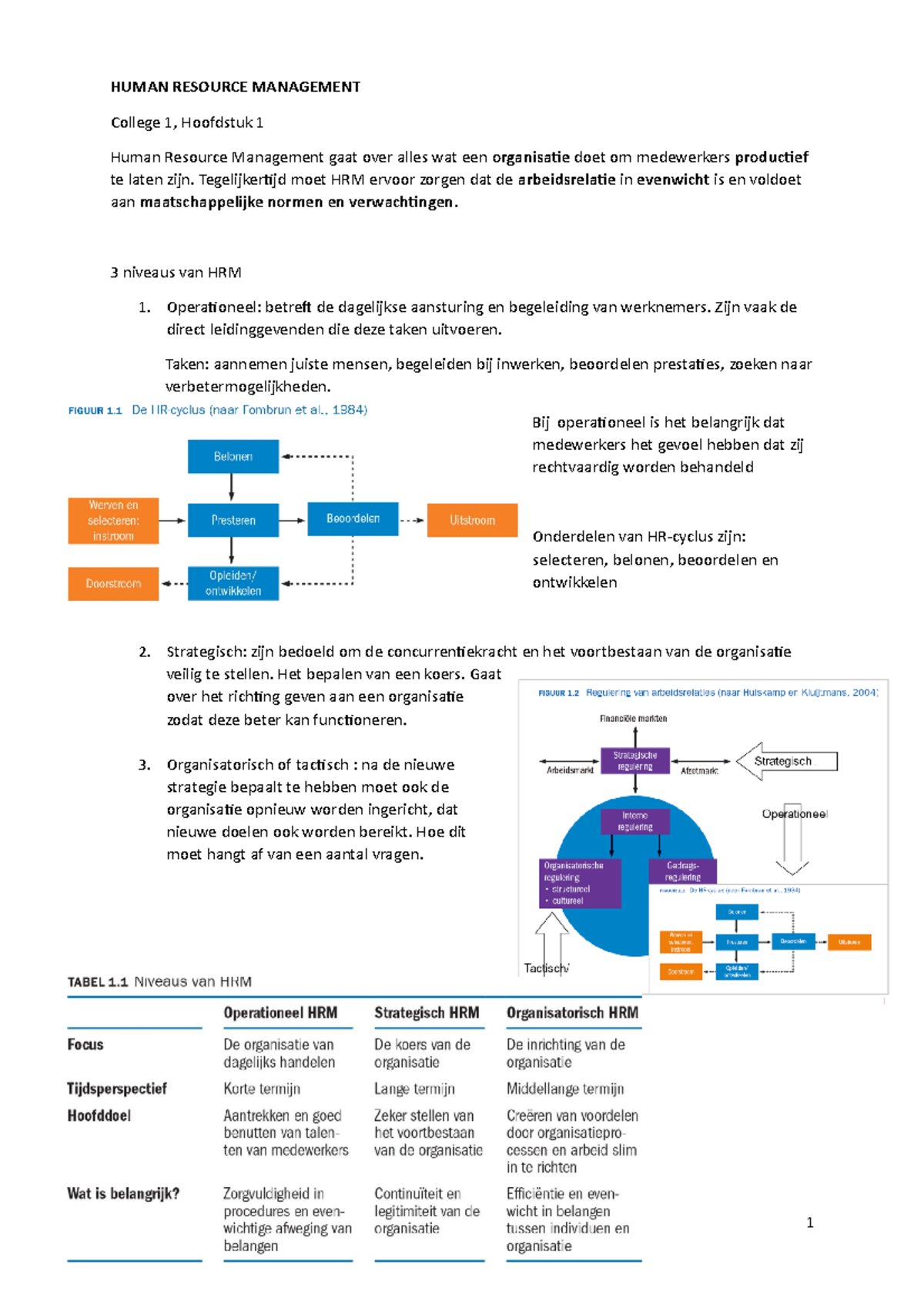 Human Resource Management Samenvatting HUMAN RESOURCE MANAGEMENT College 1, Hoofdstuk 1 Human