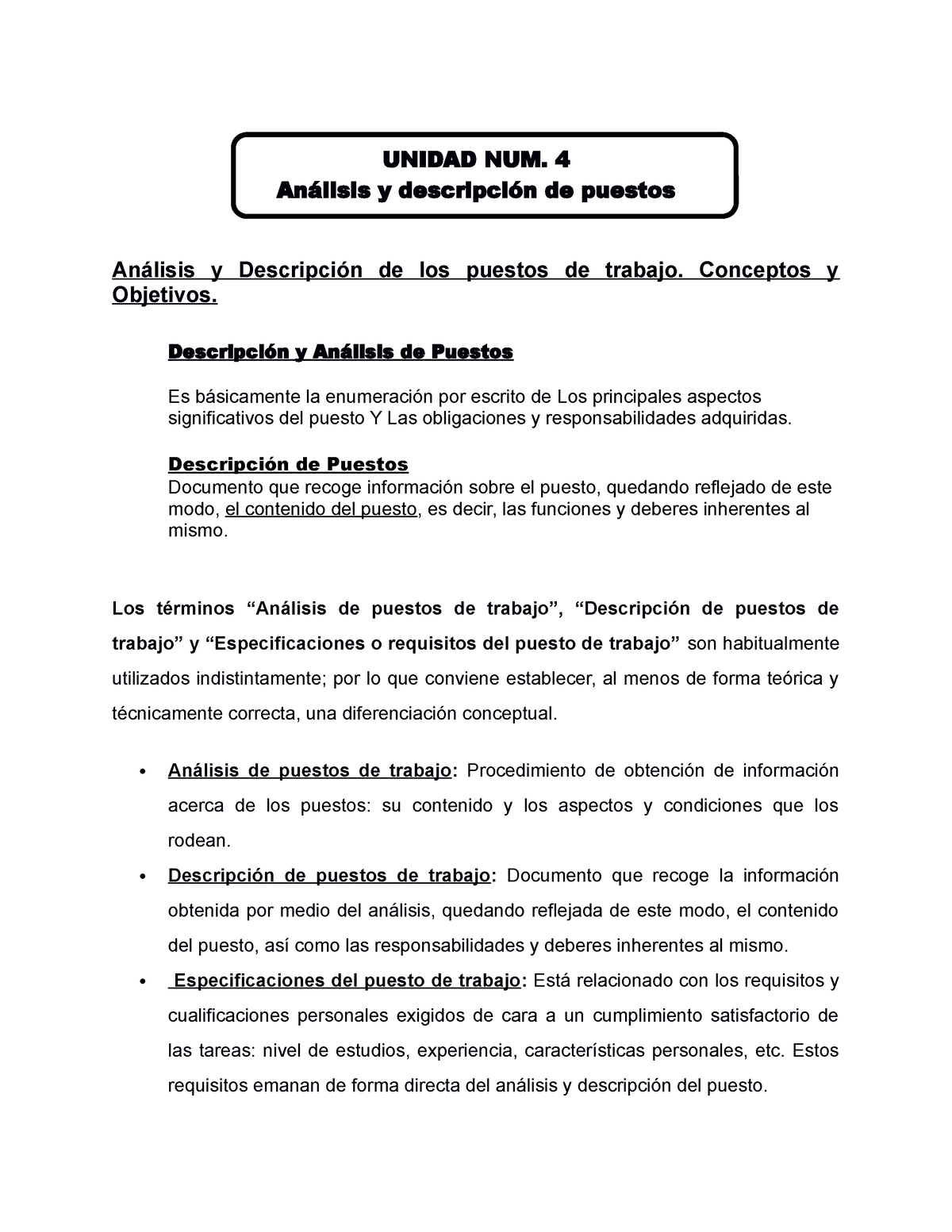 Apunte Unidad No 4 Análisis Y Descripción De Puestos - UNIDAD NUM. 4 ...