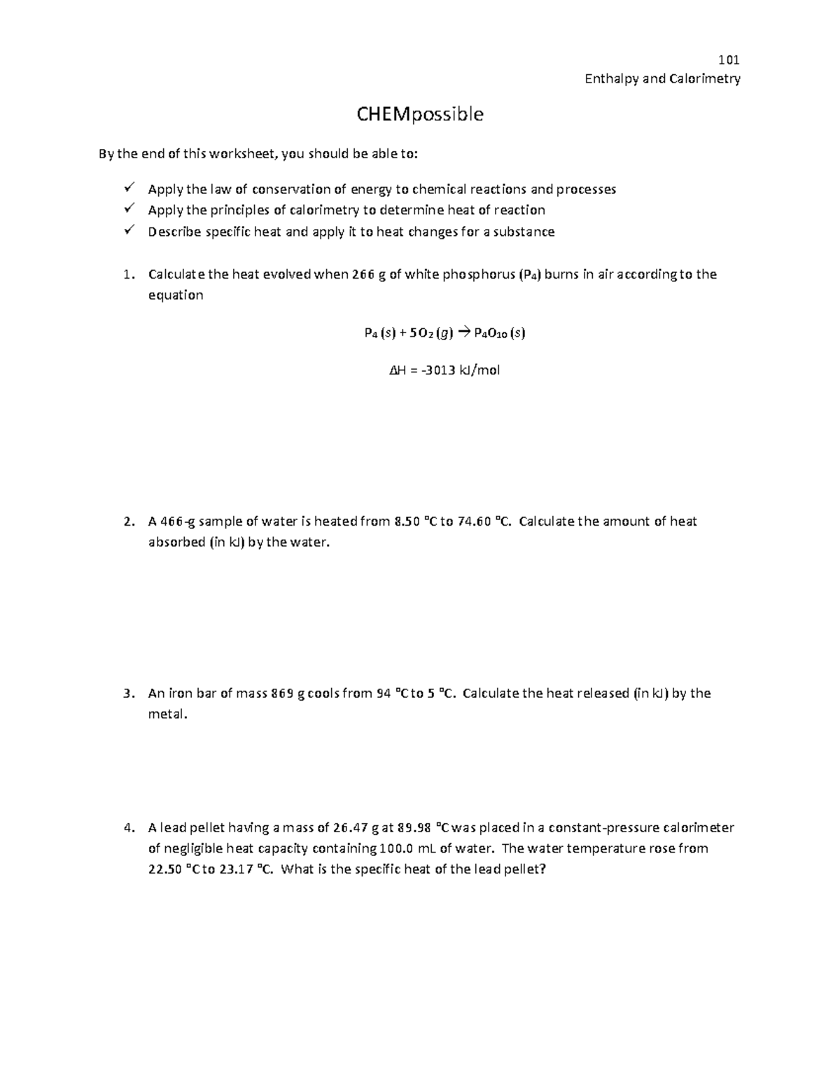 Enthalpy And Calorimetry - Enthalpy And Calorimetry CHEMpossible By The ...