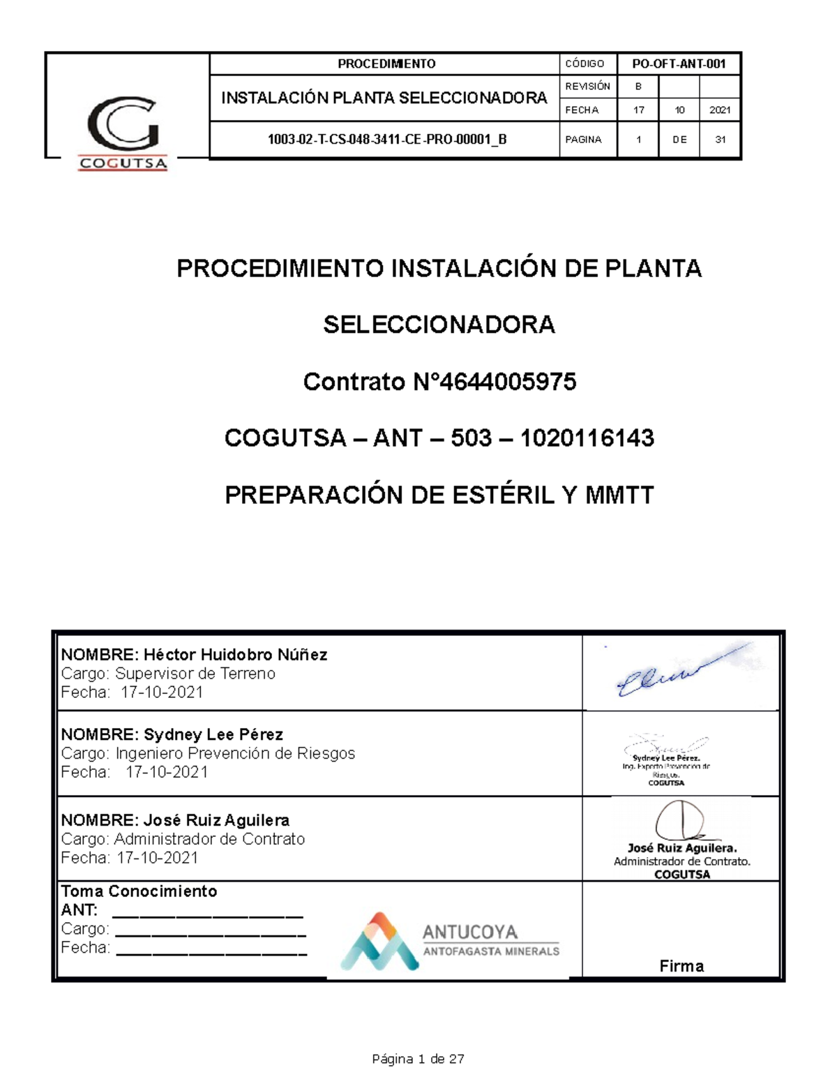 1003-02-T-CS-048-3411-CE-PRO-00001 Rev B Revisado - INSTALACIÓN PLANTA ...