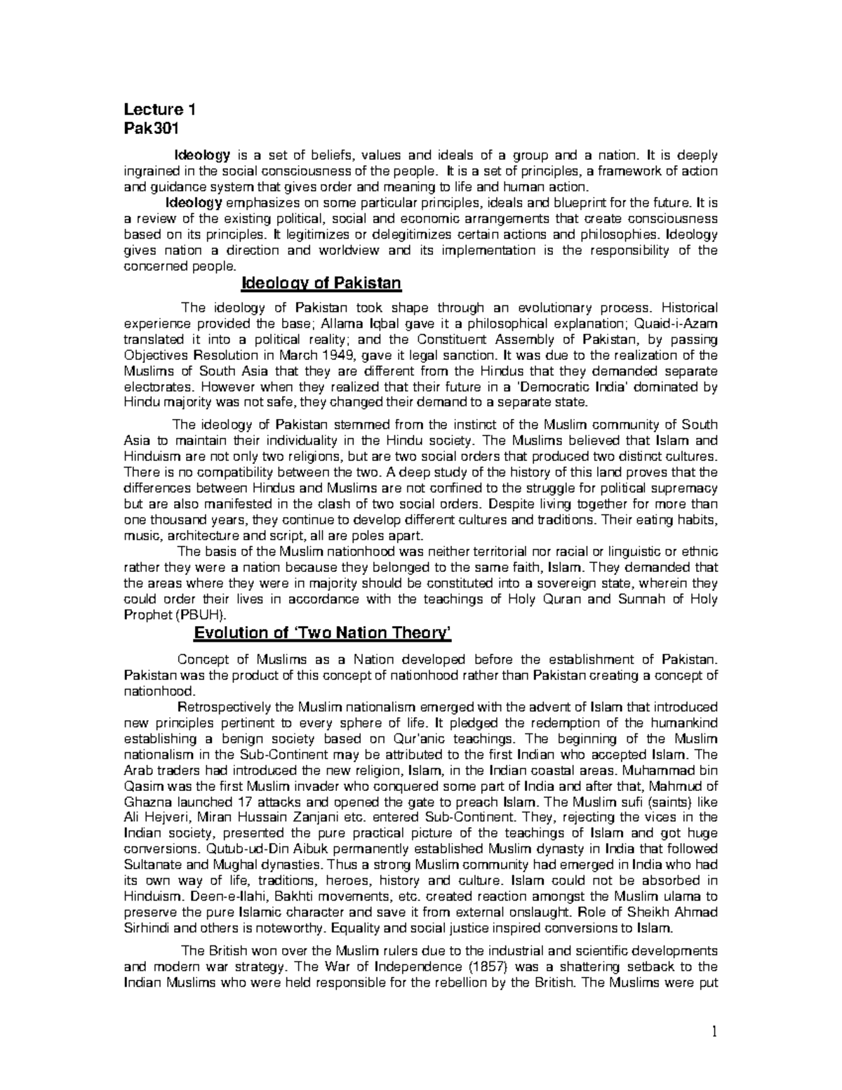 Pak Studies Notes - Outlines easy way to memories major point of topics ...