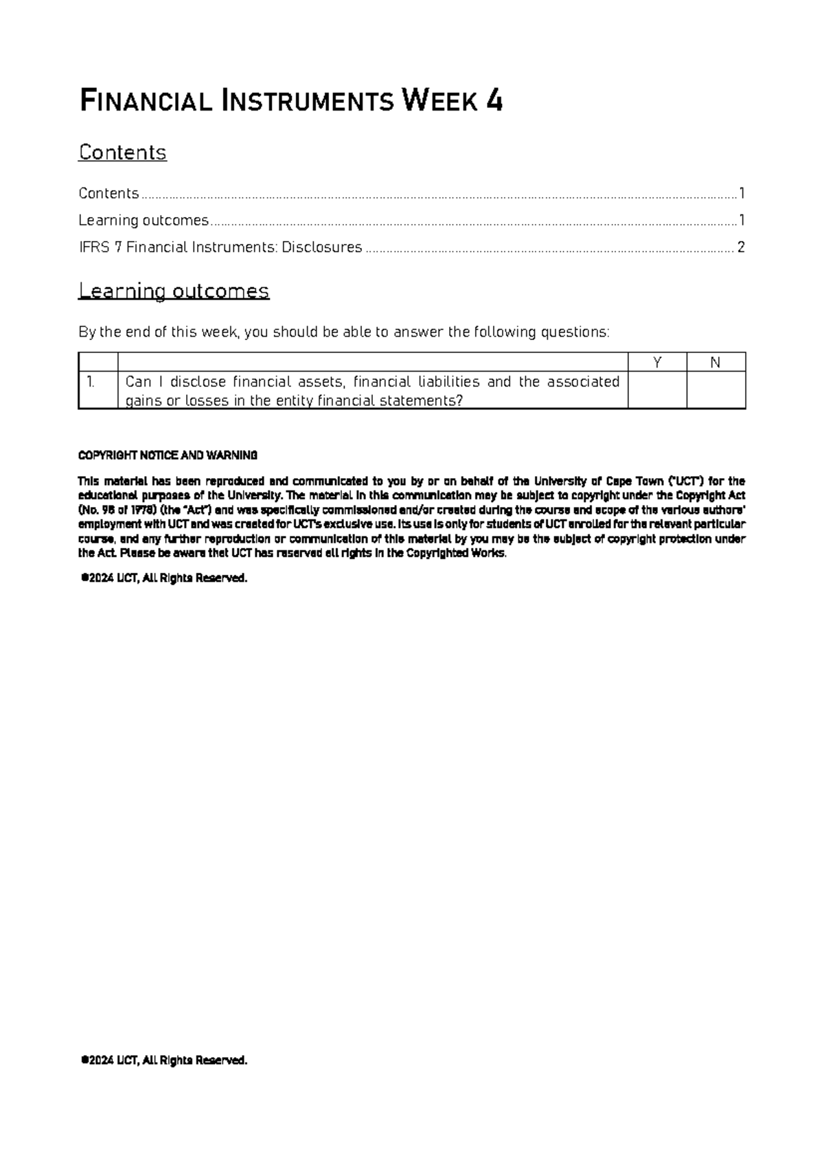 Financial Instruments Week 4 Notes - ©2024 UCT, All Rights Reserved. F ...