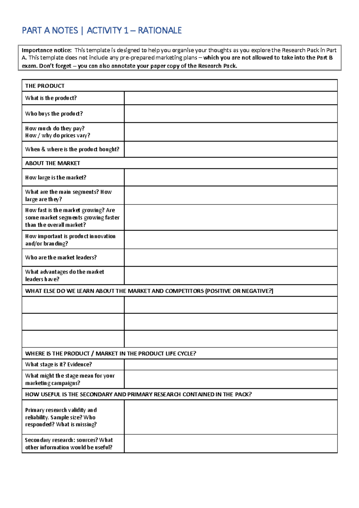 Unit 2 Research Pack A4 Notes Template - PART A NOTES | ACTIVITY 1 ...