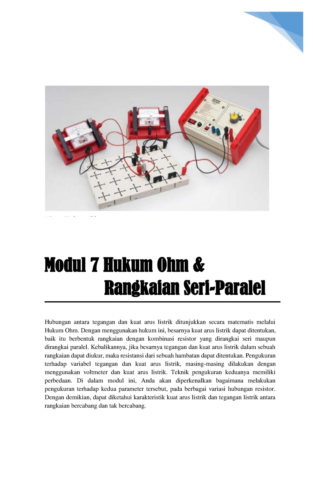 Modul 7 Hukum Ohm Dan Rangkaian Seri Paralel Hubungan Antara Tegangan Dan Kuat Arus Listrik 