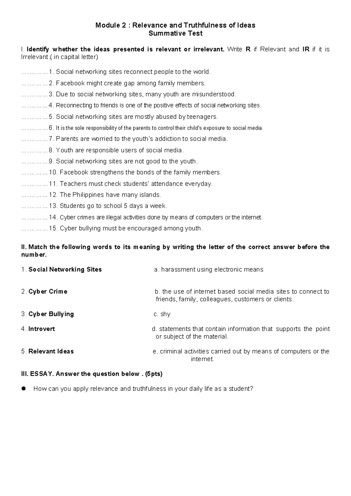 MODULE SUMMATIVE - Module 2 : Relevance and Truthfulness of Ideas ...