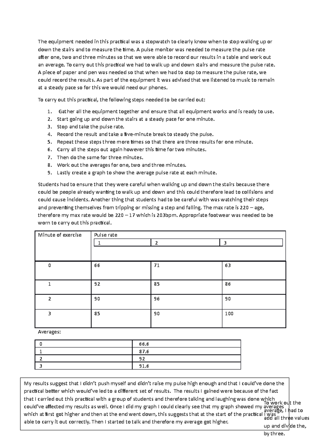 Practical write up example - The equipment needed in this practical was ...