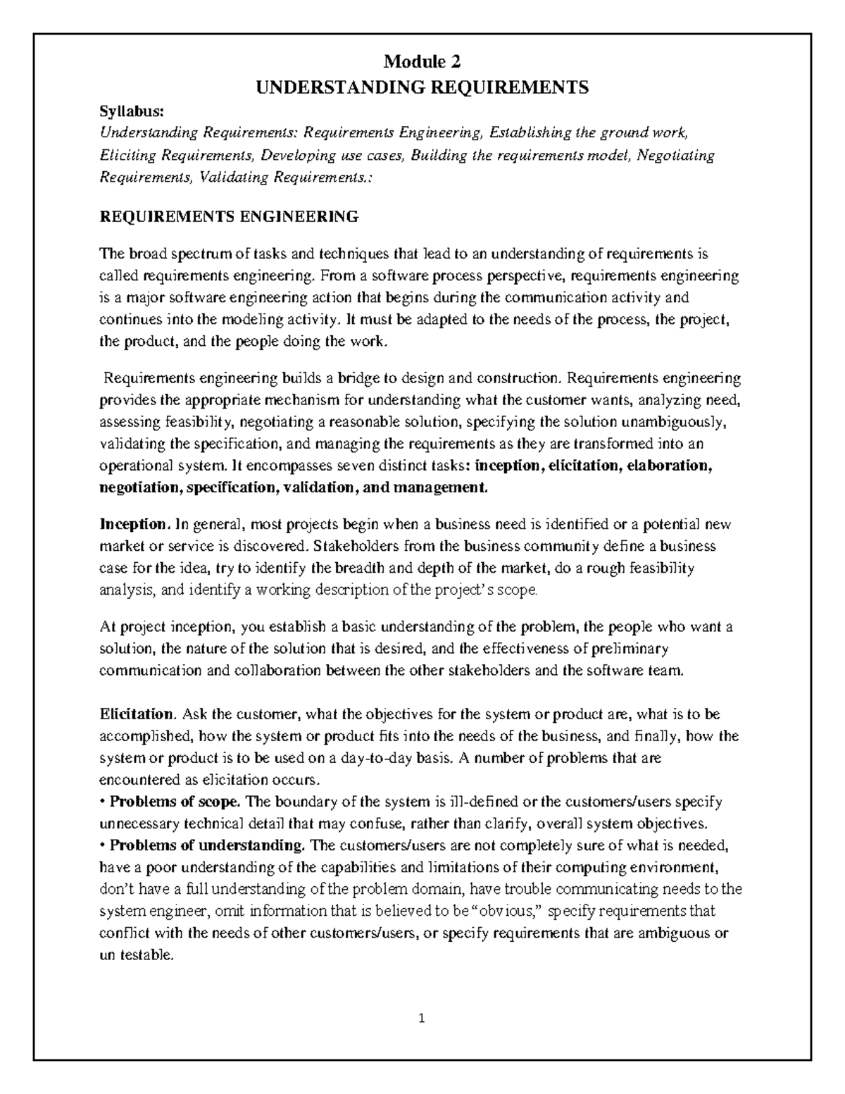 Module 2se - notes for students - Module 2 UNDERSTANDING REQUIREMENTS ...