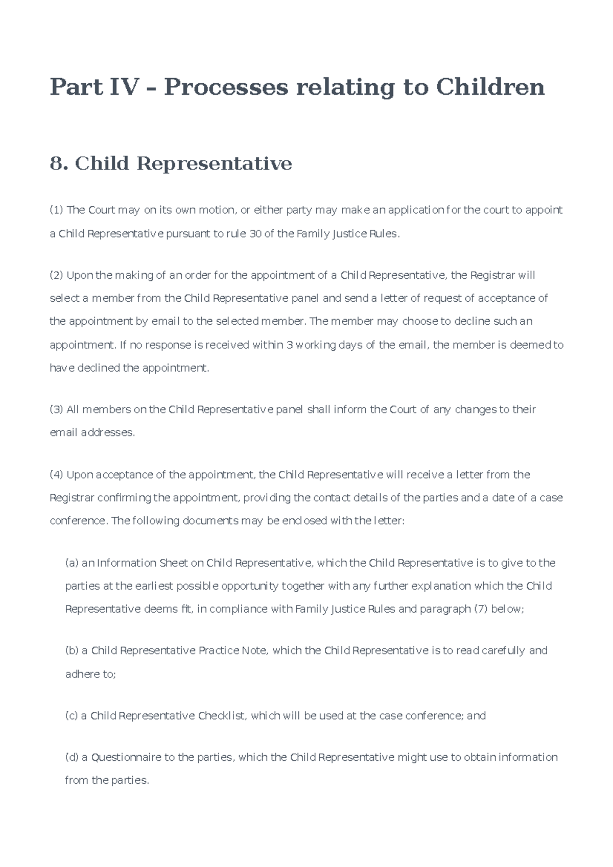 Para 8 FJC PD - Child Rep. - Part IV – Processes relating to Children 8 ...