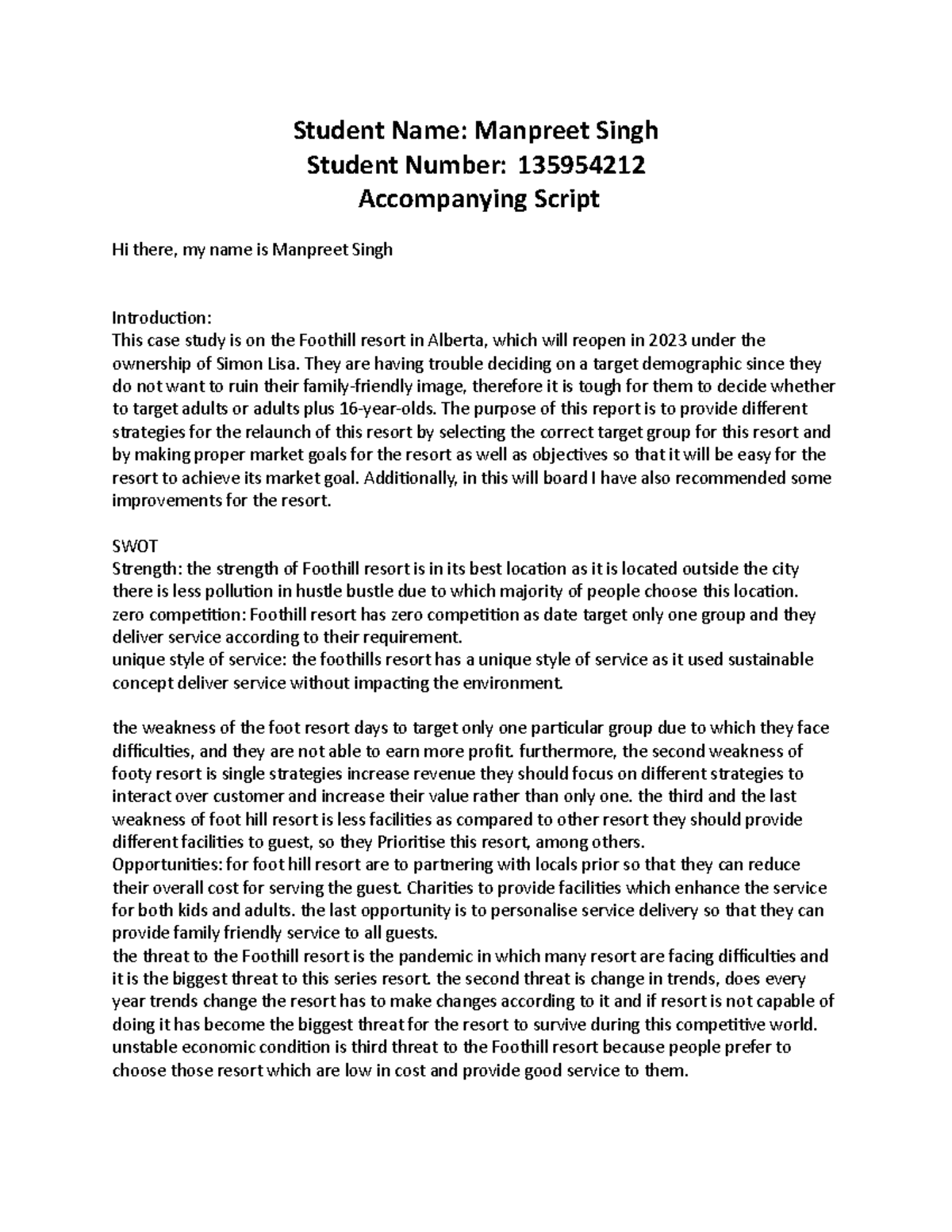 Accompanying Script mrk by msb - Student Name: Manpreet Singh Student ...