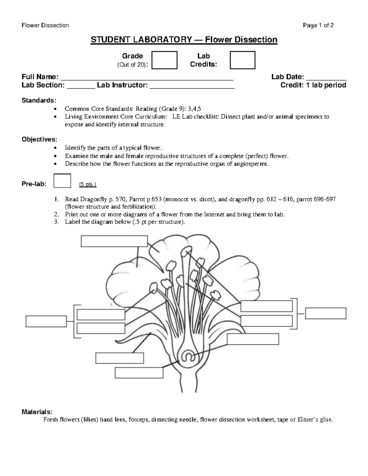 Flower Dissection - Ujj - Flower Dissection Page 1 of 2 STUDENT ...