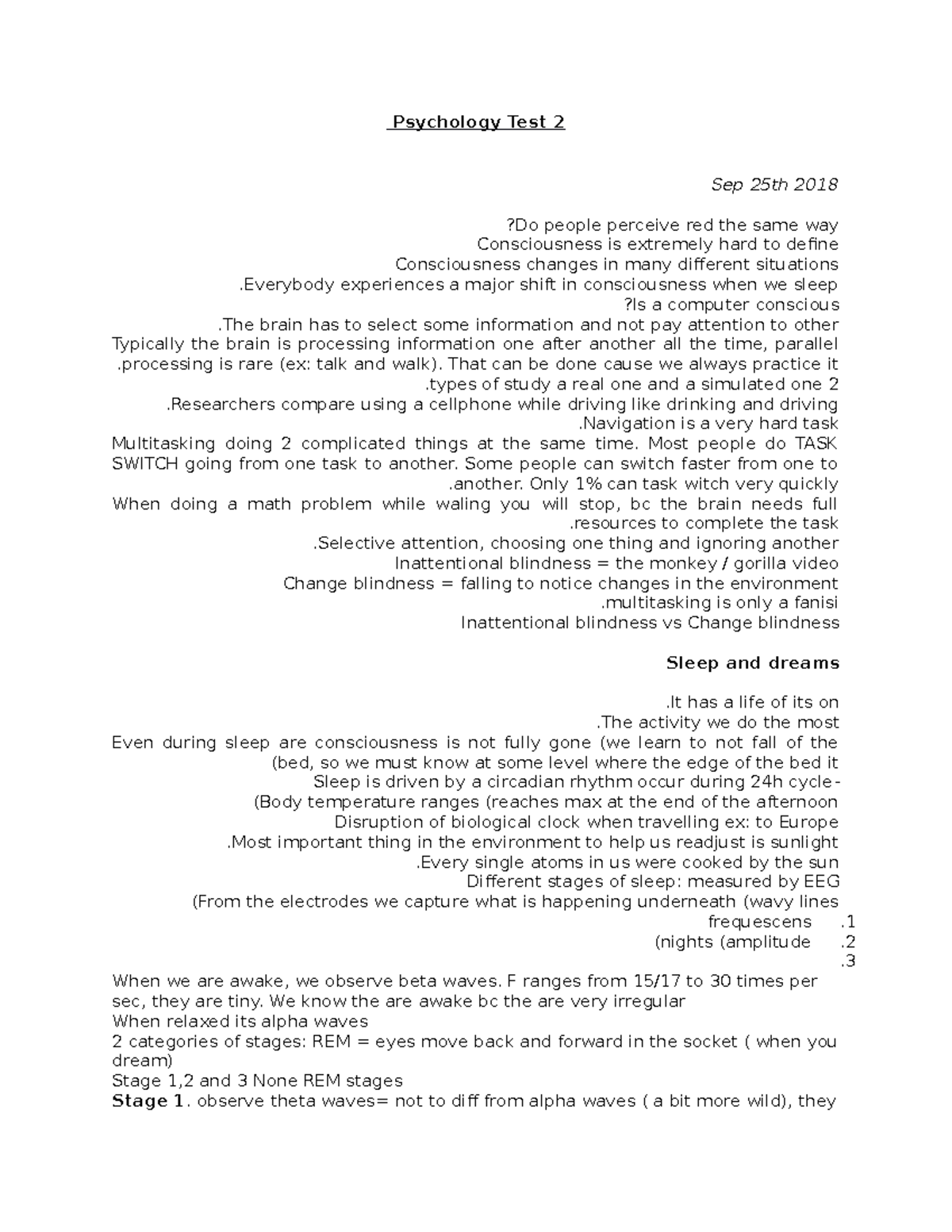 Notes REM Psychology Psychology Test 2 Sep 25th 2018 ?Do people