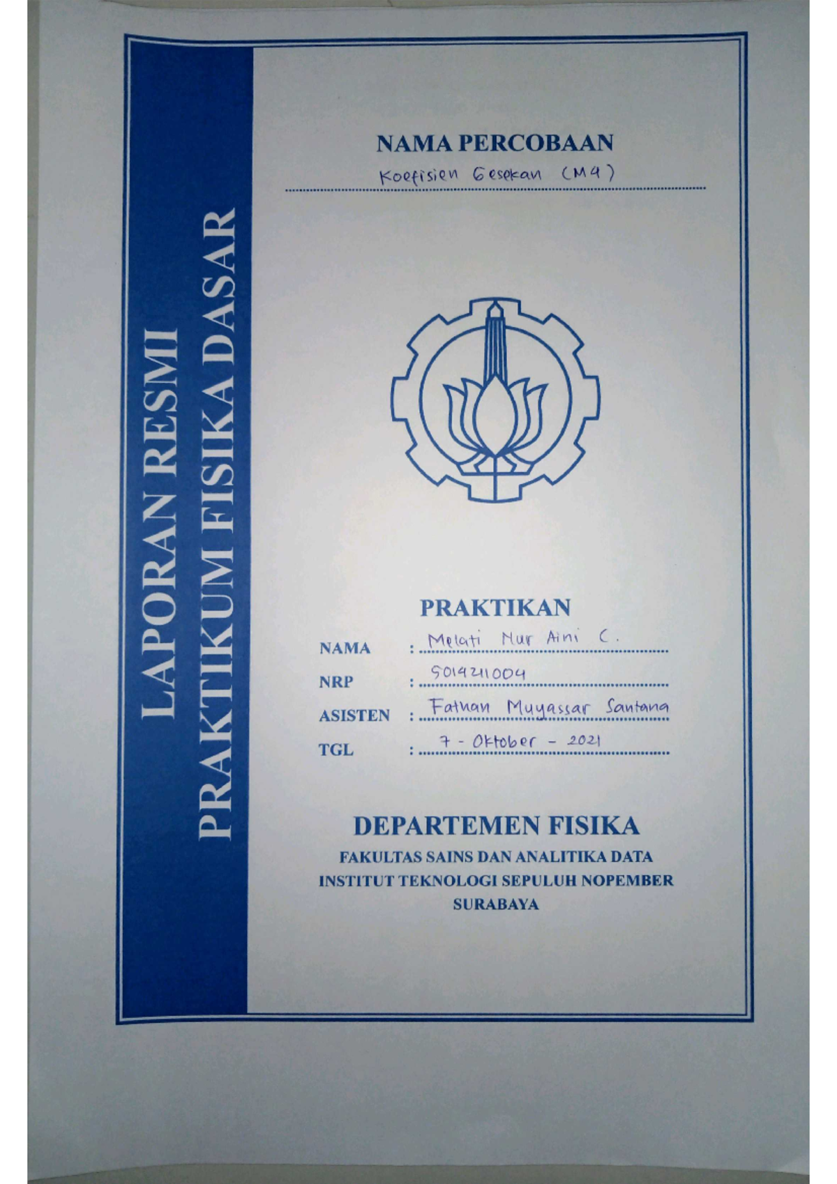 Contoh Jurnal Praktikum Fisika Dasar Koefisien Gesek Doc Laporan | My