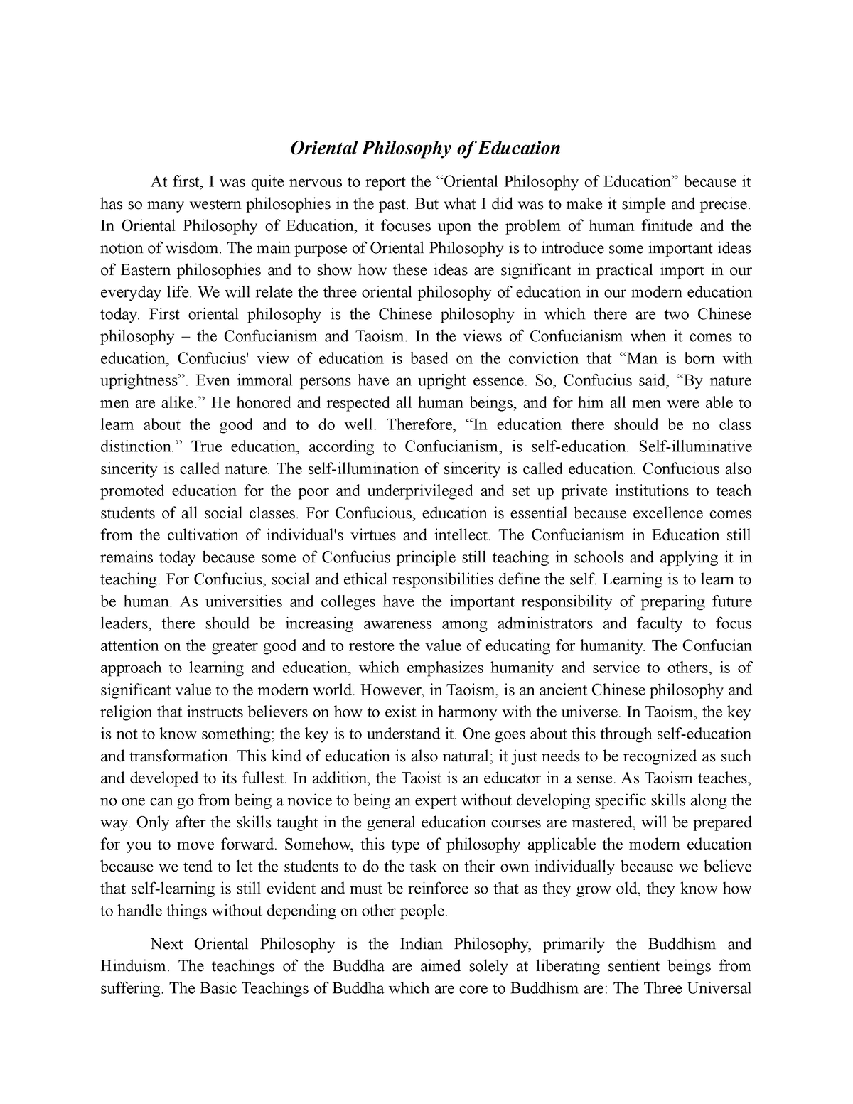 reaction paper about philosophy of education